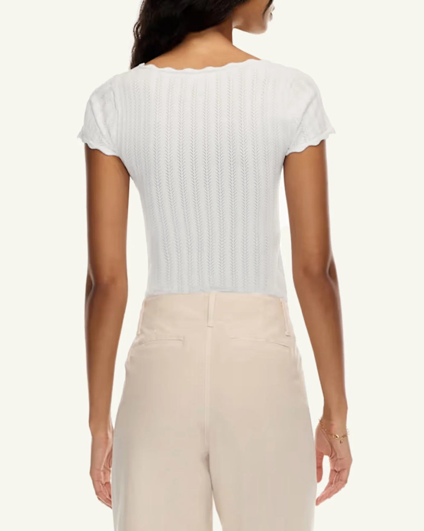 Off White Square Neck Textured Tee - Image 3