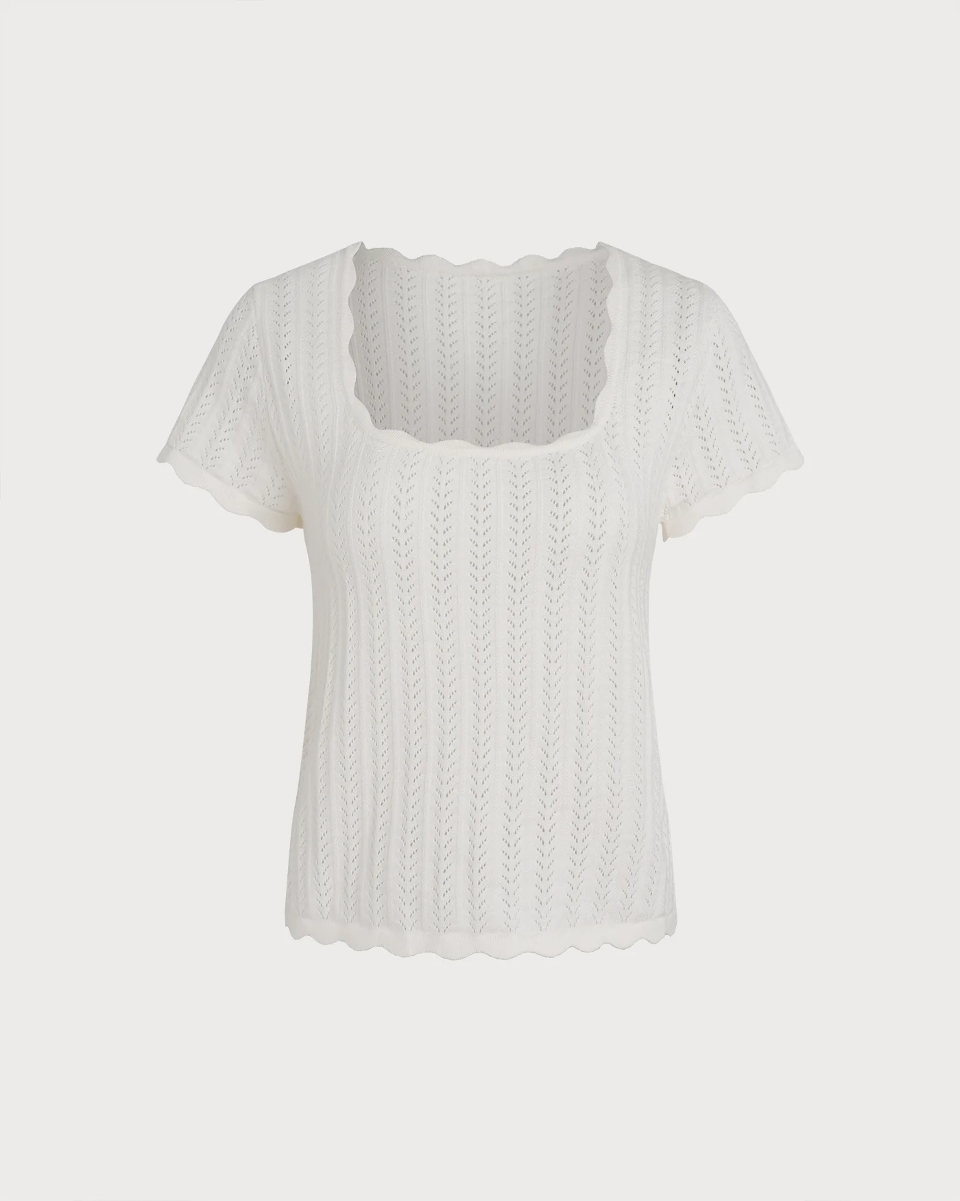 Off White Square Neck Textured Tee - Image 4