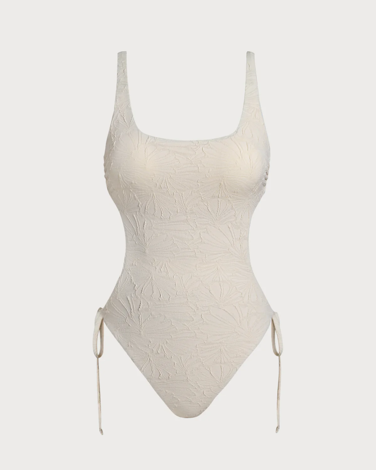 Off White Textured Bralette One Piece Swimwear - Image 2