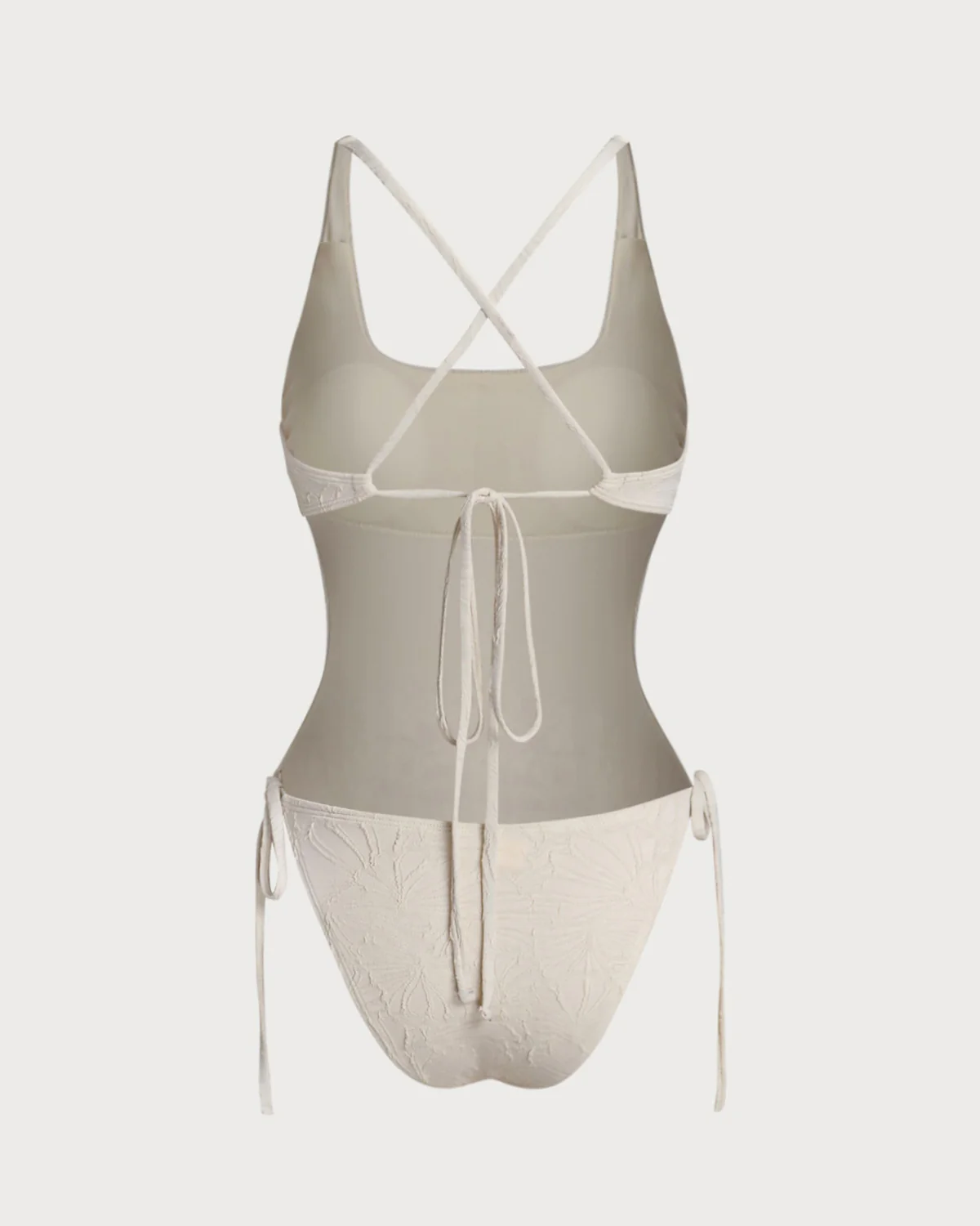 Off White Textured Bralette One Piece Swimwear - Image 3