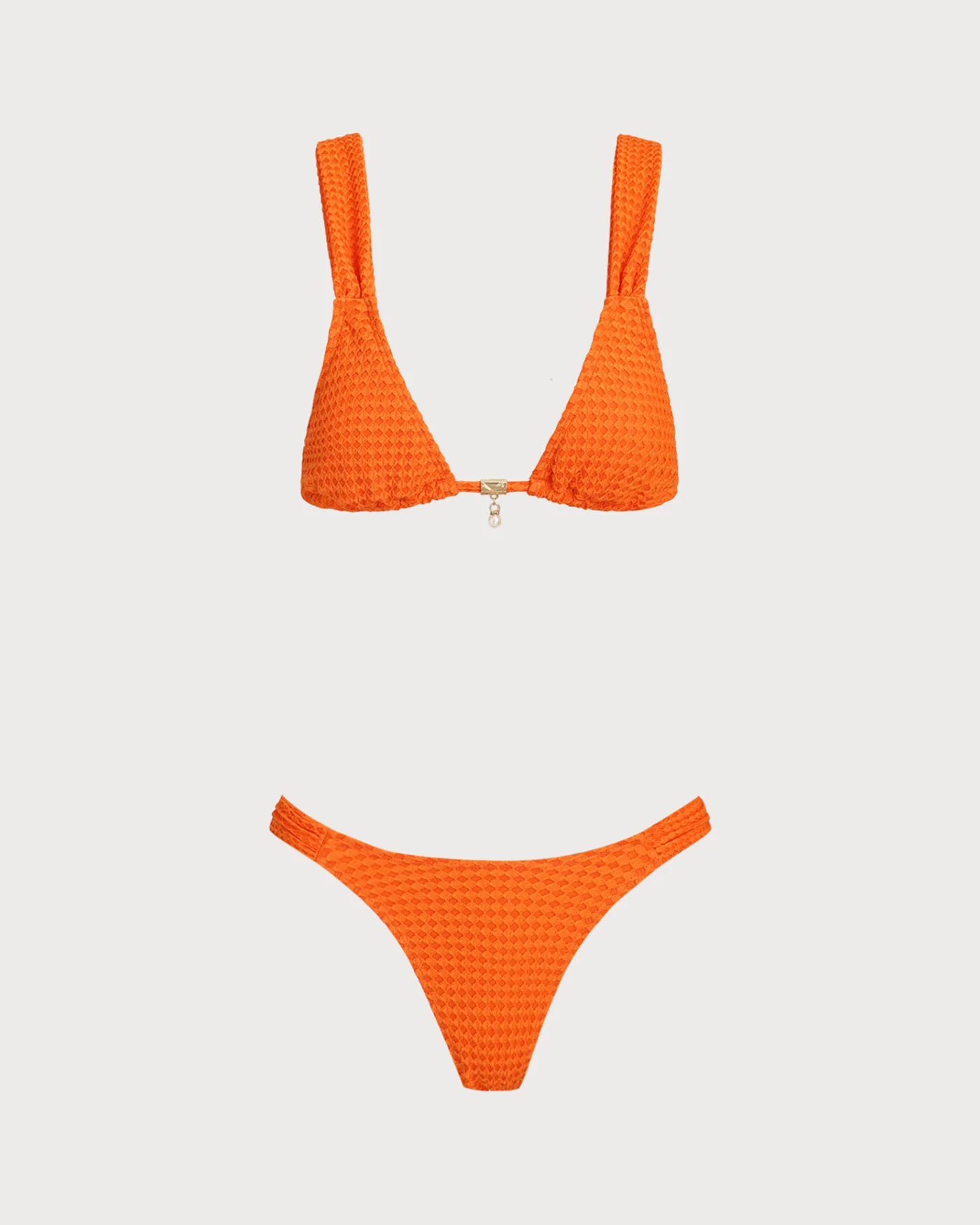 Orange Elastic Waist Textured Bikini Set - Image 2