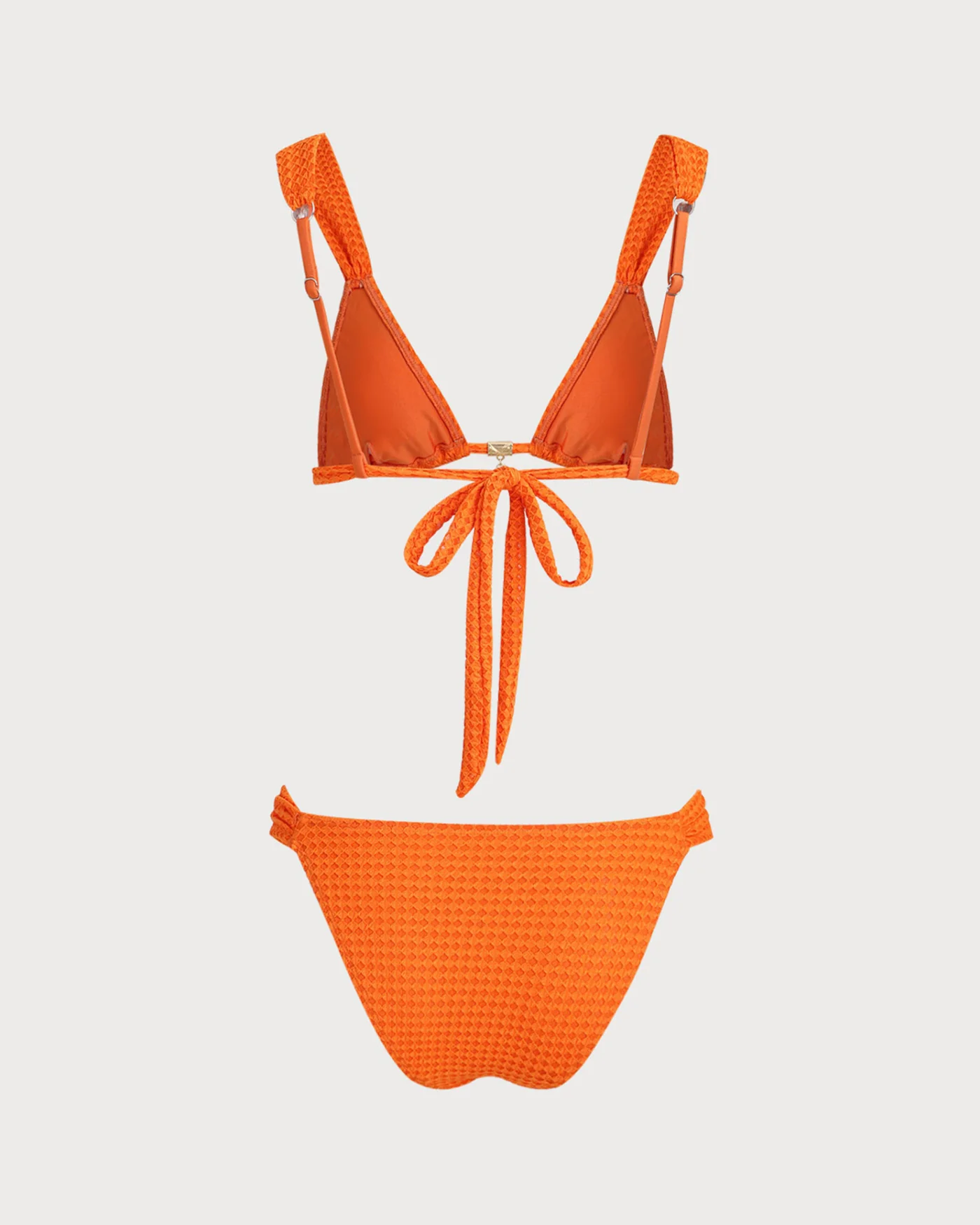 Orange Elastic Waist Textured Bikini Set - Image 3
