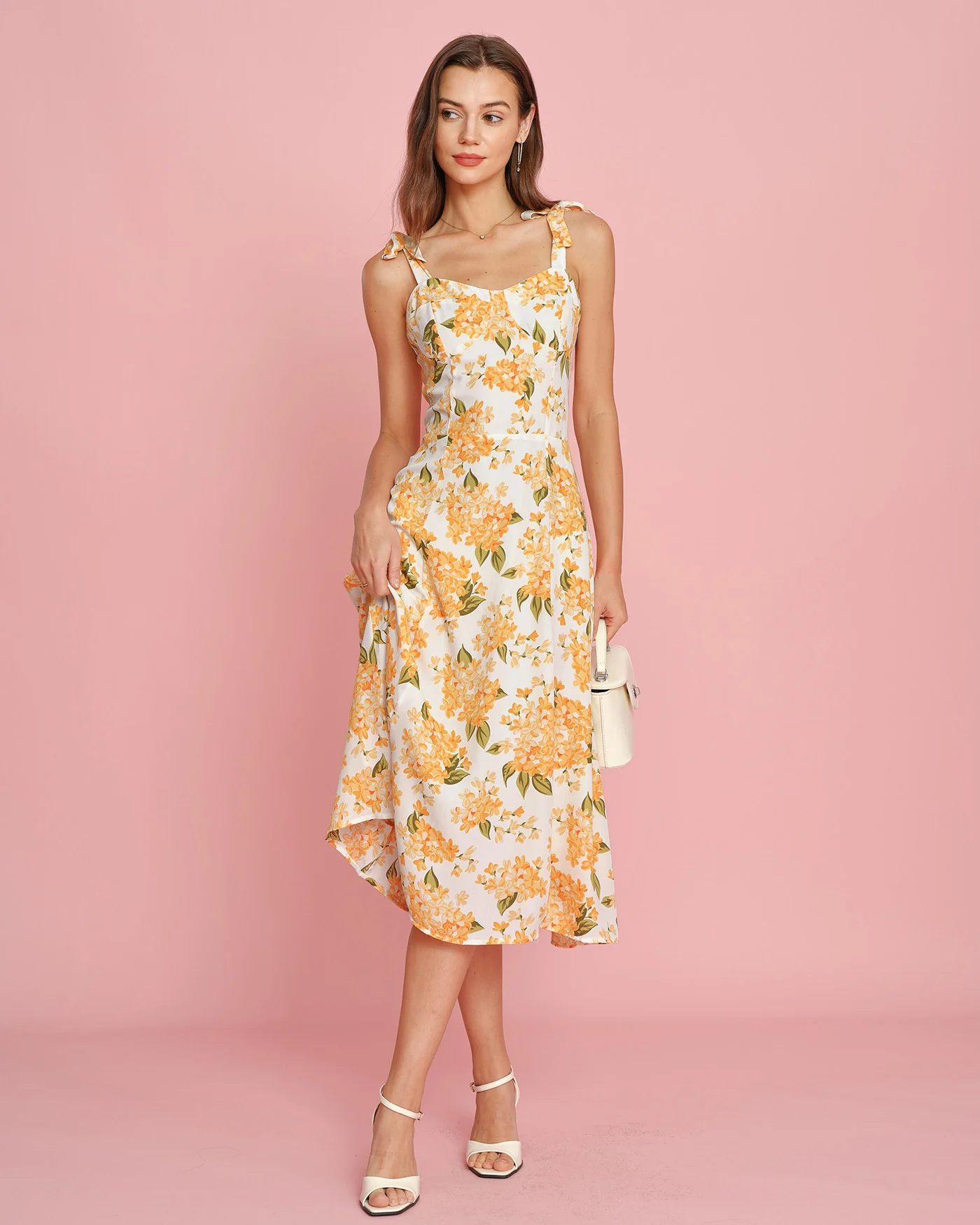 Orange Floral Slip Midi Dress - Image 3