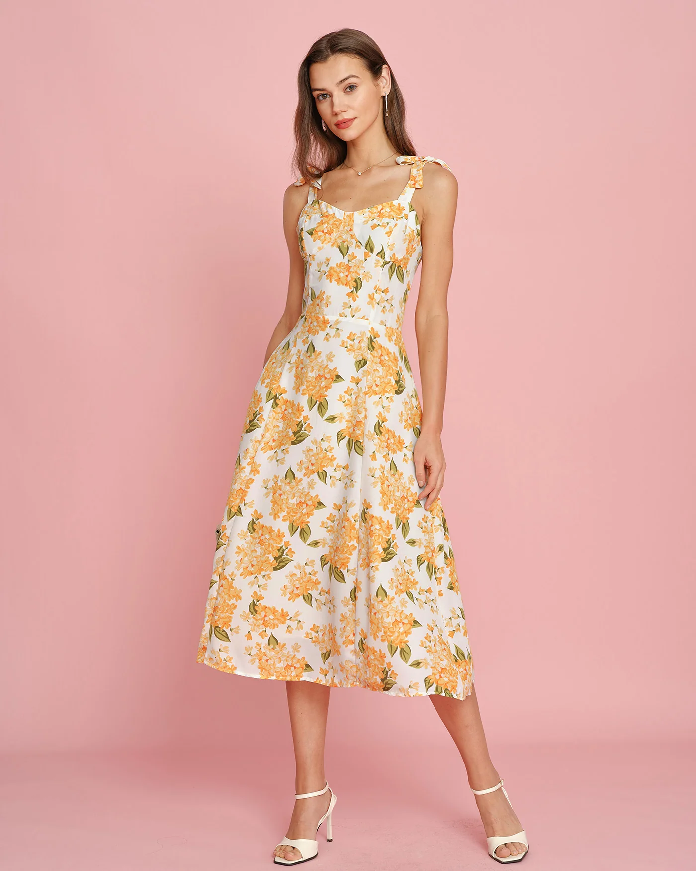 Orange Floral Slip Midi Dress - Image 4