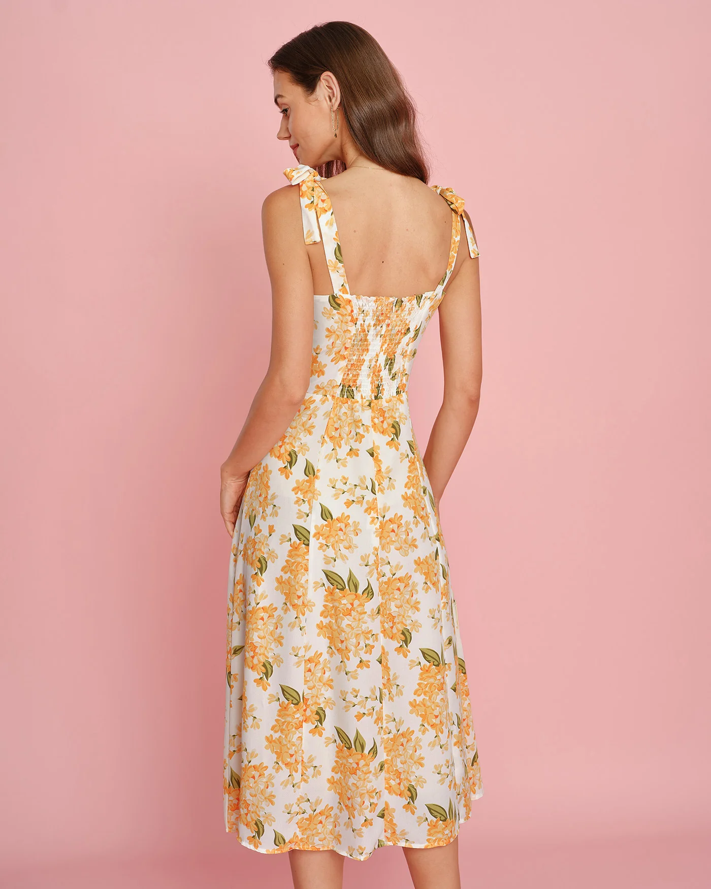 Orange Floral Slip Midi Dress - Image 5