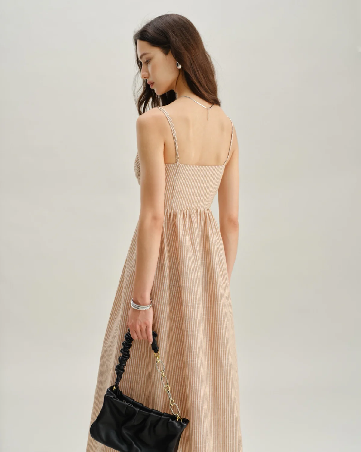 Orange Striped Sweetheart Neck Slip Maxi Dress - Image 3