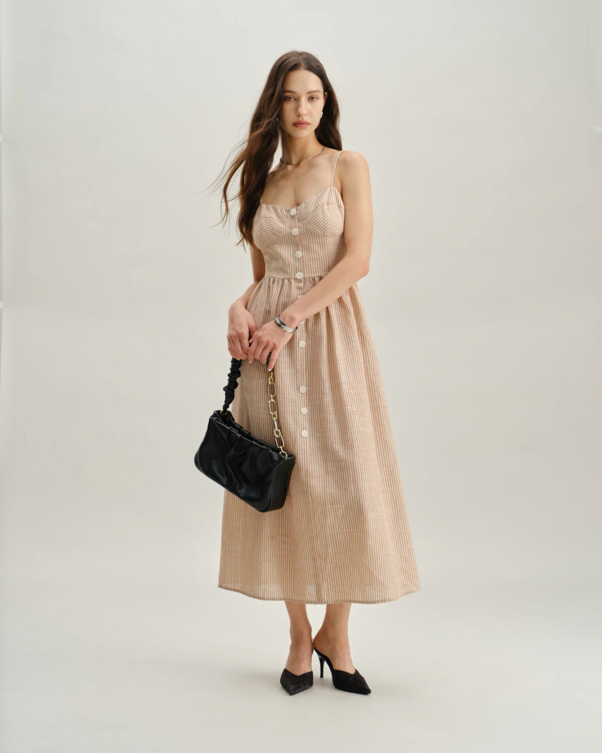 Orange Striped Sweetheart Neck Slip Maxi Dress - Image 4