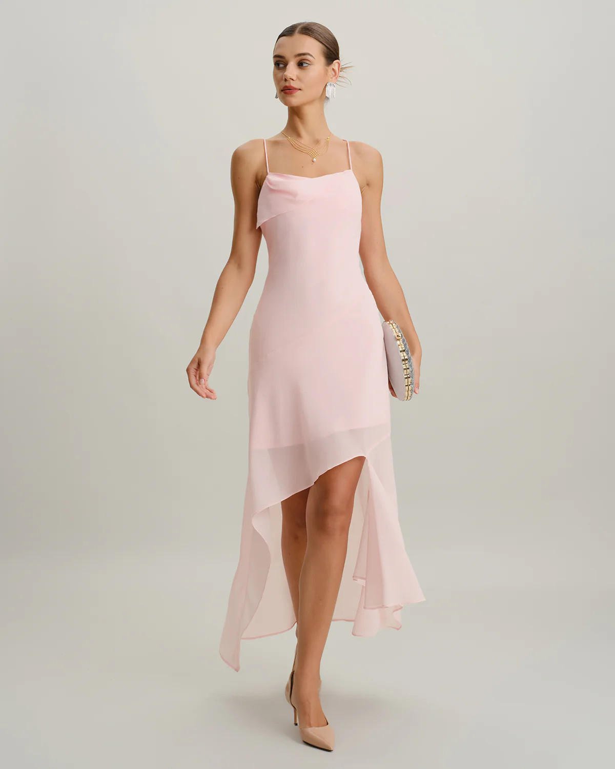 Pink Chiffon A-Line Slip Midi Dress - Image 4