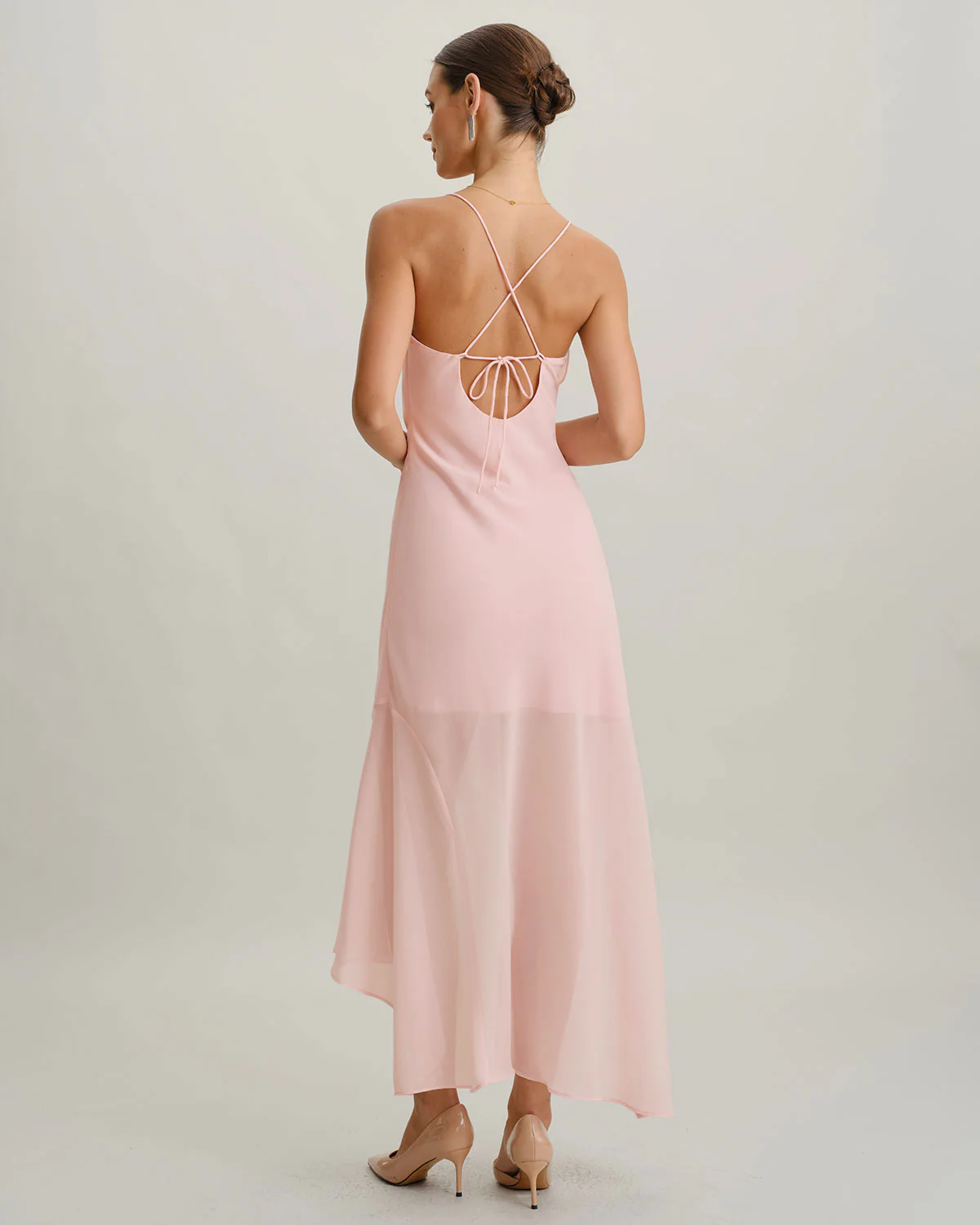 Pink Chiffon A-Line Slip Midi Dress - Image 6