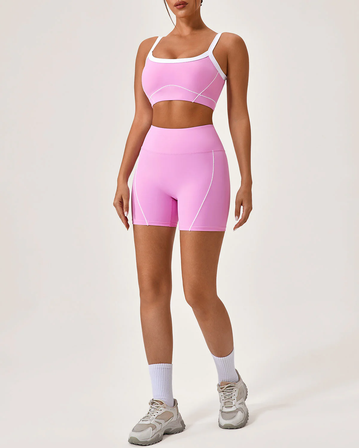 Pink Contrast Yoga Tank Top - Image 2