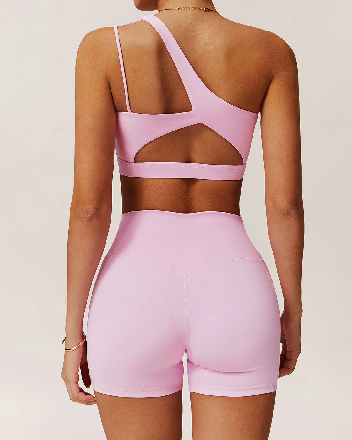Pink Cropped One Shoulder Yoga Cami Top - Light Support - Image 4