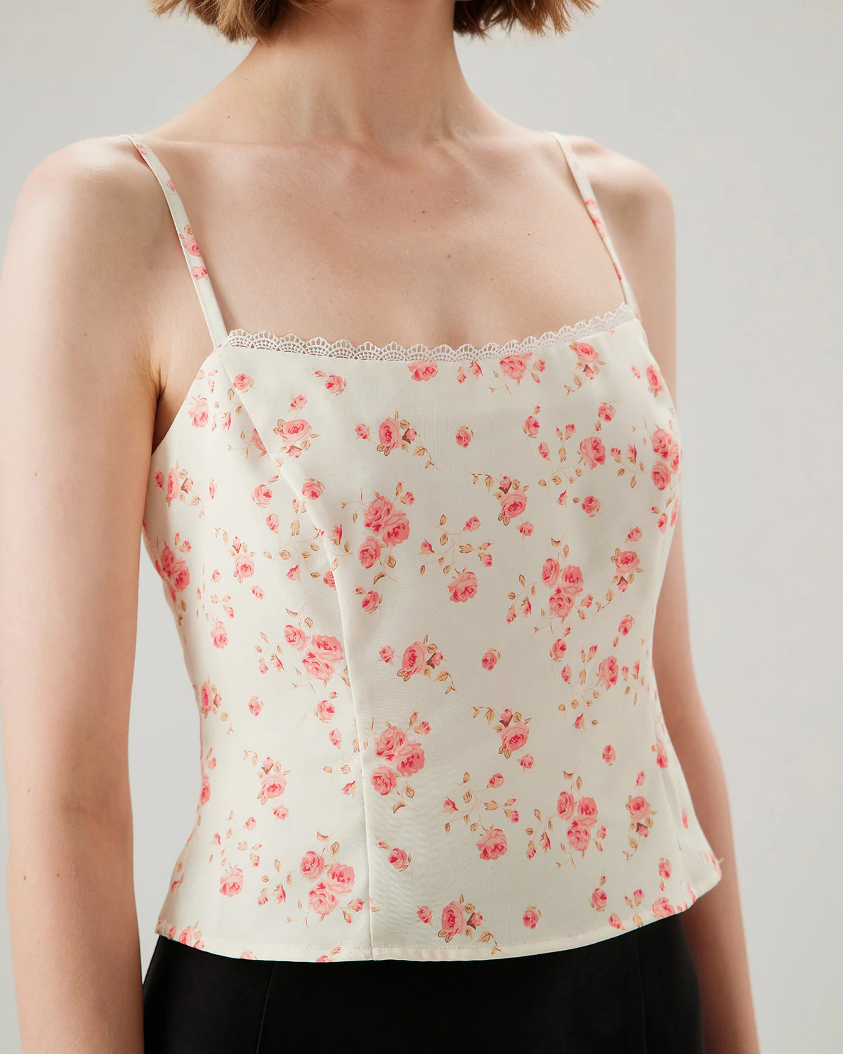 Pink Floral Cropped Cami Top - Image 5