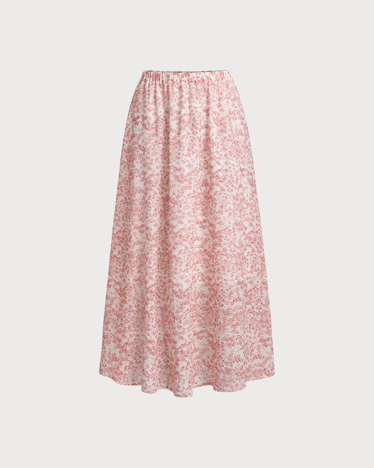 Pink Floral Elastic Waist Flared Skirt - Image 5