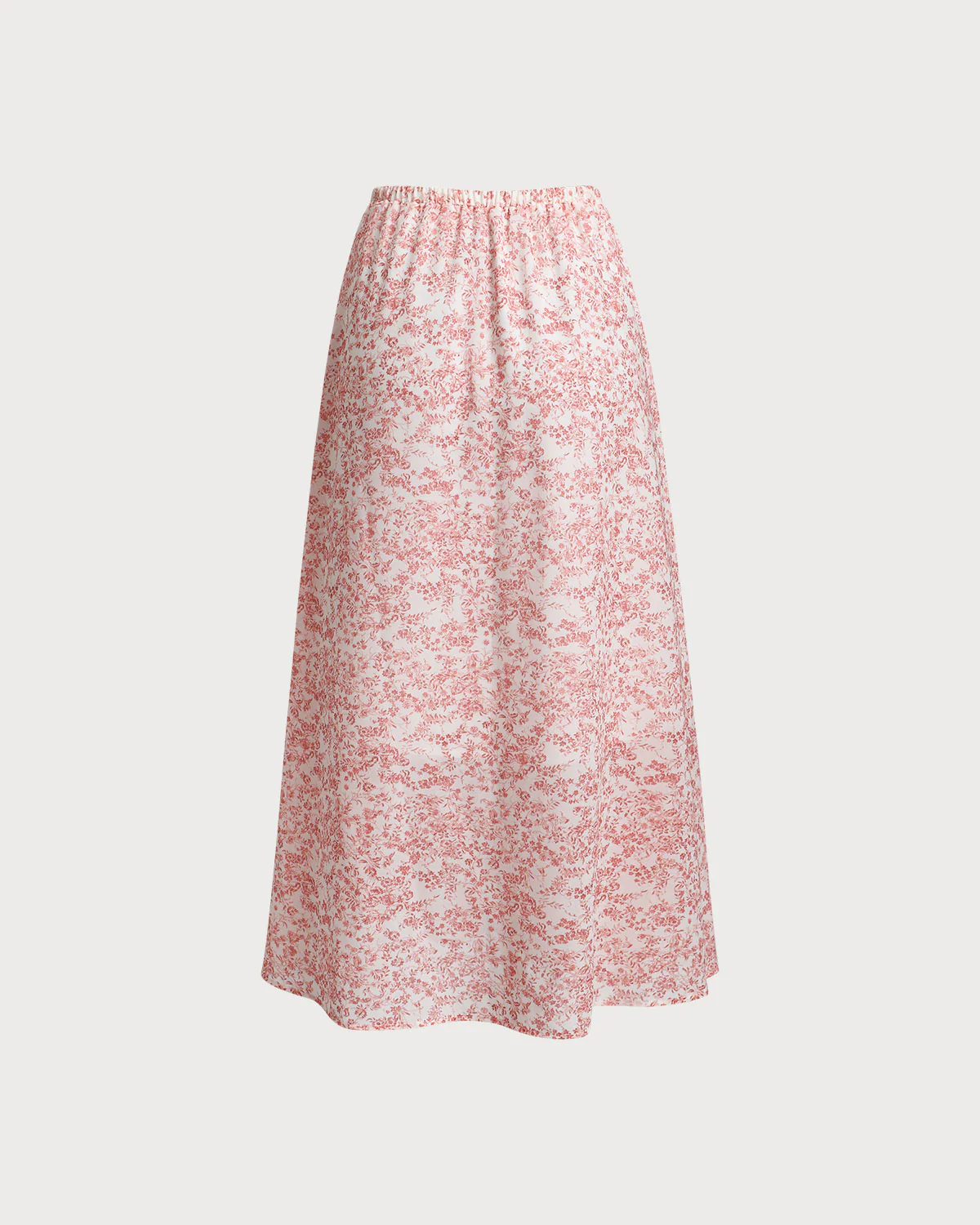 Pink Floral Elastic Waist Flared Skirt - Image 6