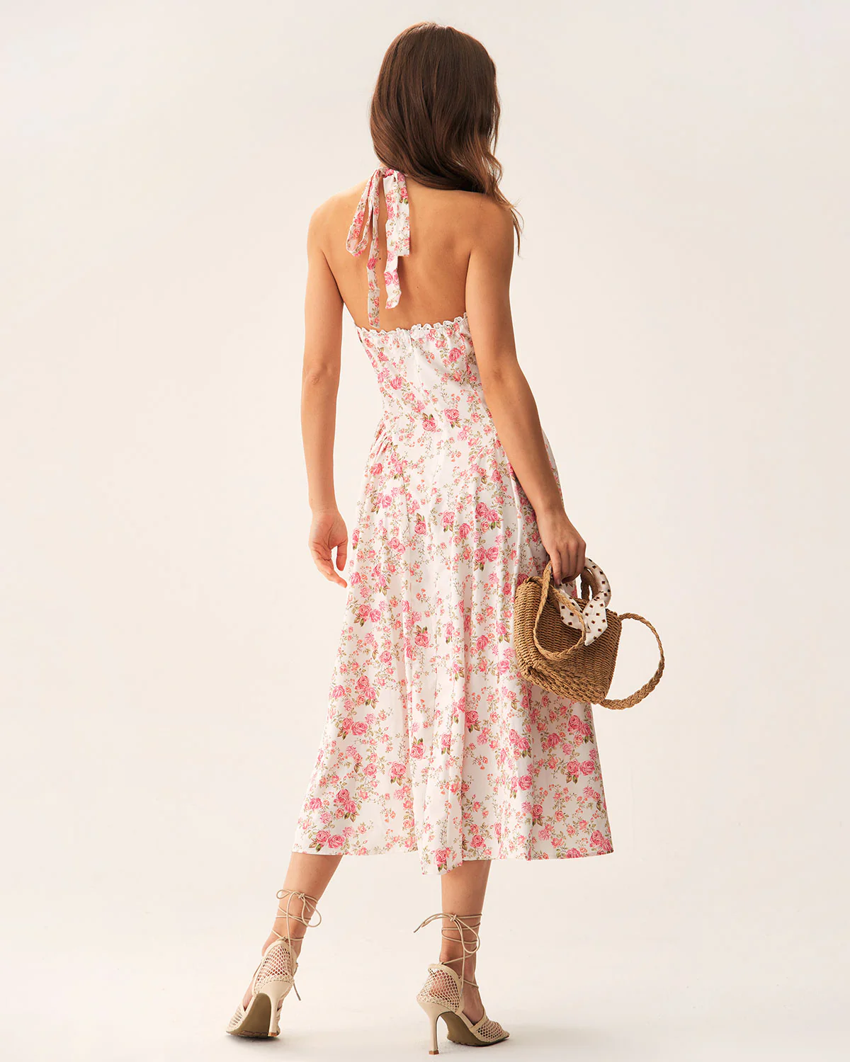 Pink Floral Halter Midi Dress - Image 5