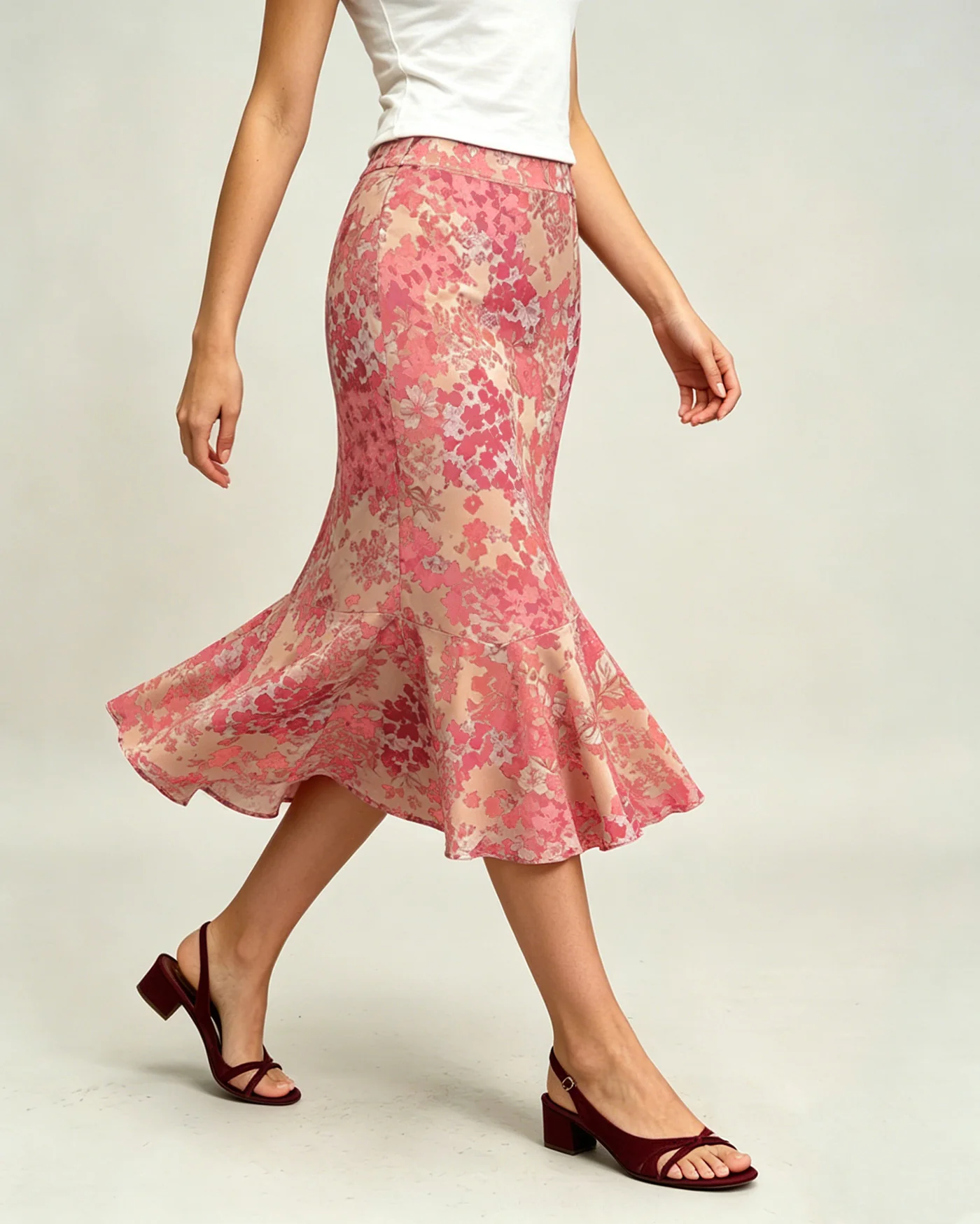 Pink Floral Mermaid Midi Skirt - Image 2