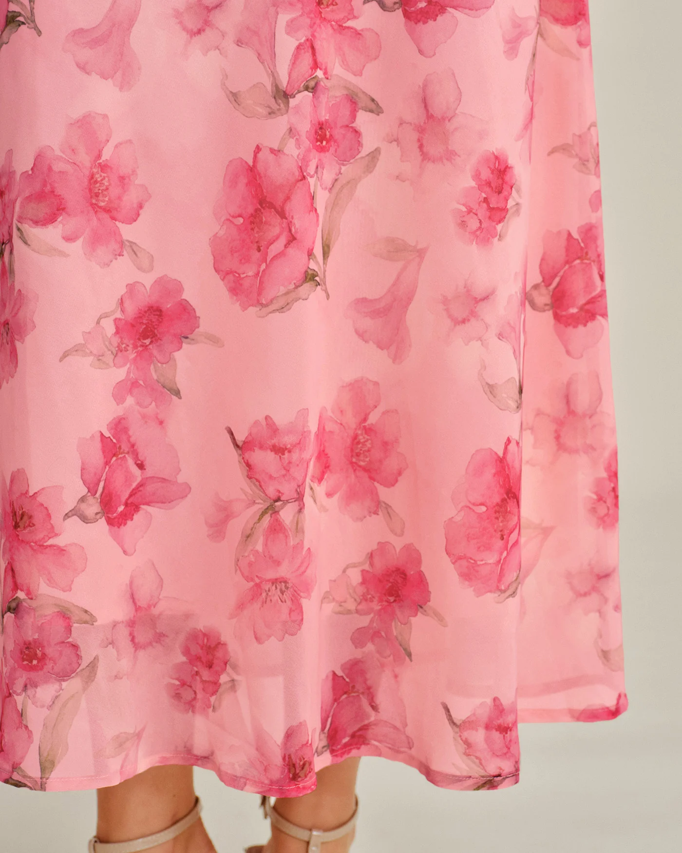 Pink Floral Ruffle Slip Chiffon Maxi Dress - Image 3