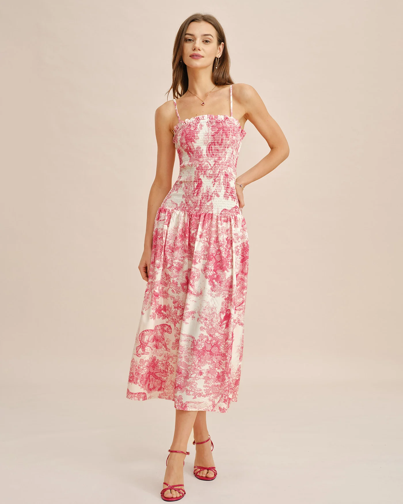 Pink Floral Shirred Slip Maxi Dress - Image 4