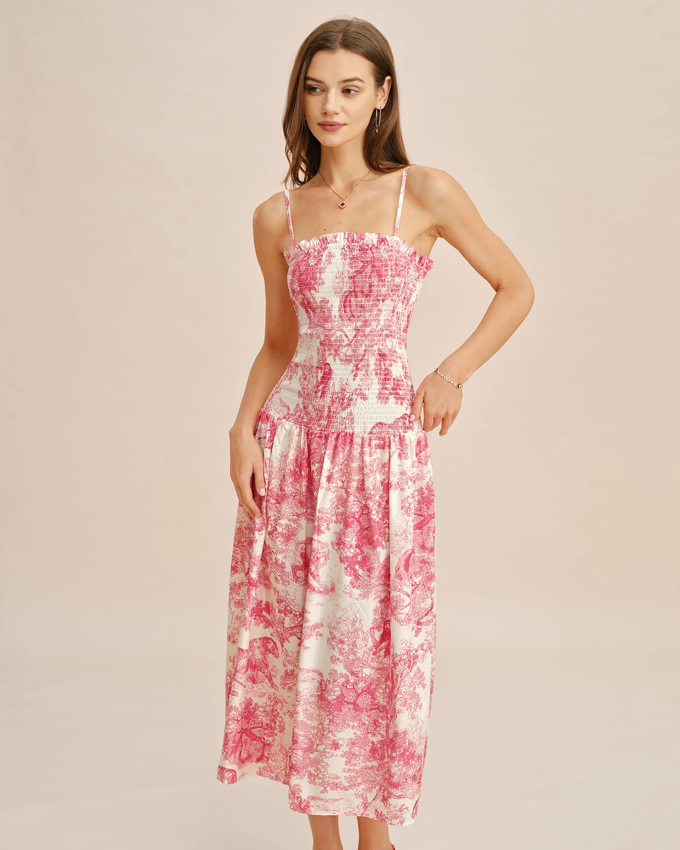 Pink Floral Shirred Slip Maxi Dress - Image 5