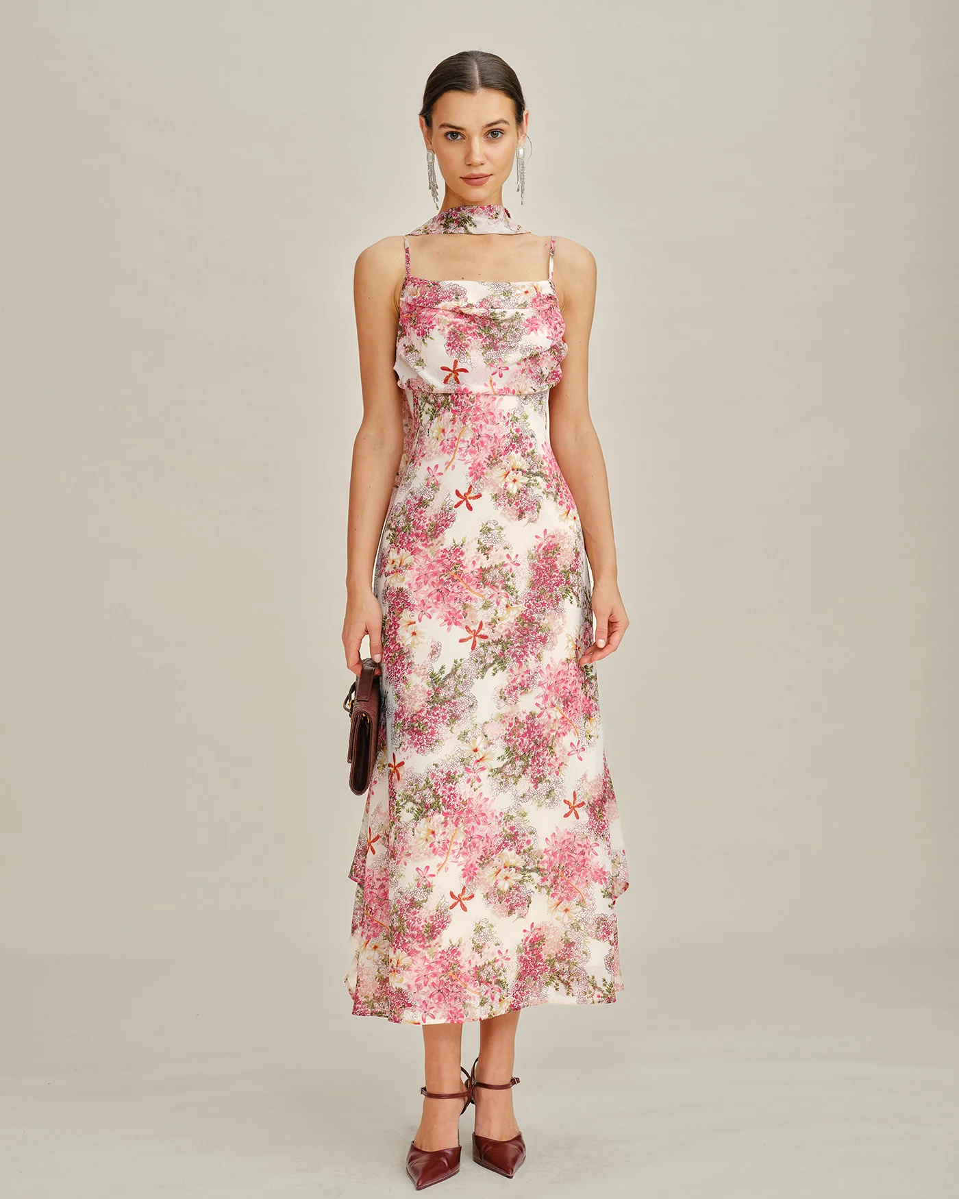 Pink Floral Slip Chiffon Maxi Dress - Image 4