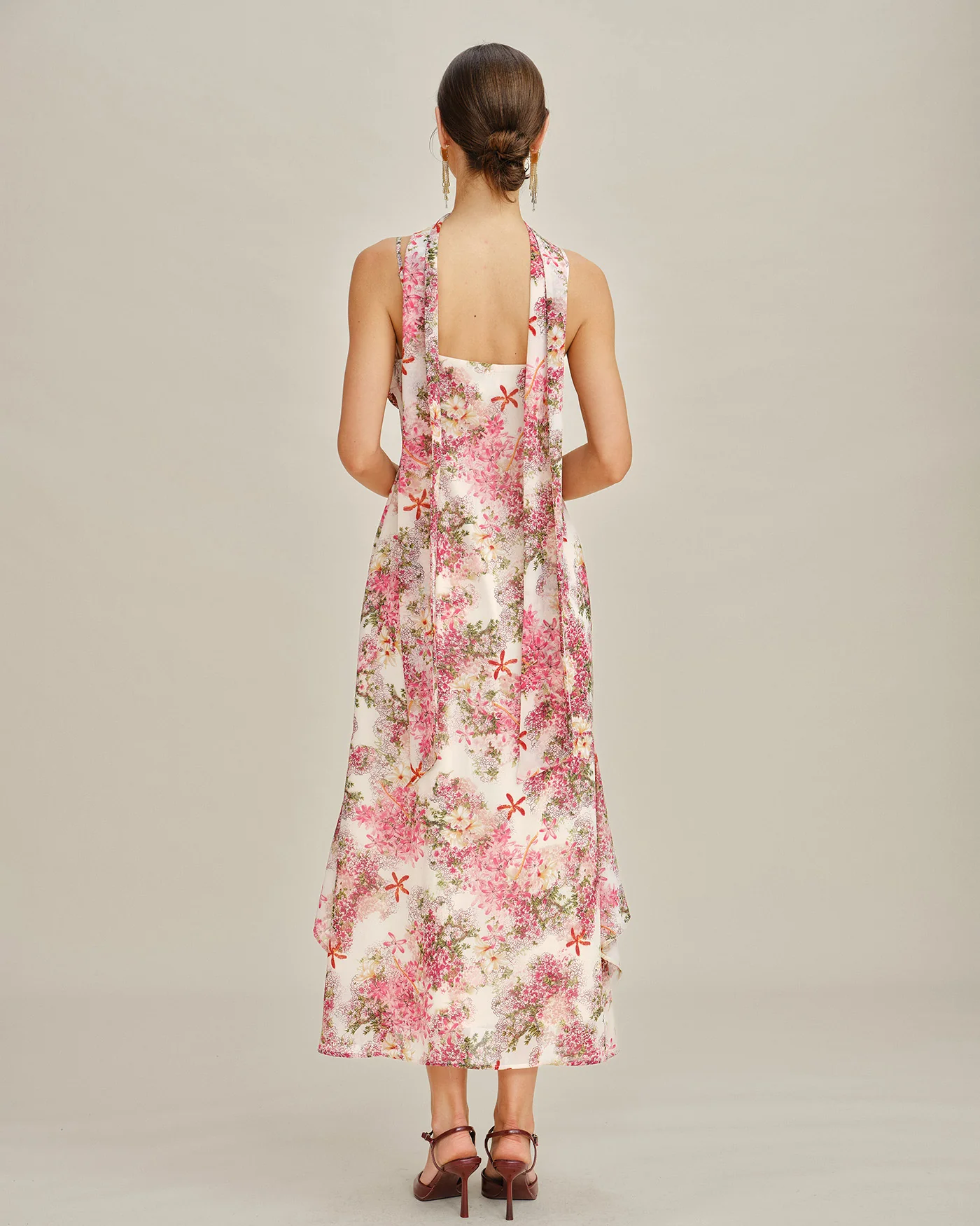 Pink Floral Slip Chiffon Maxi Dress - Image 5