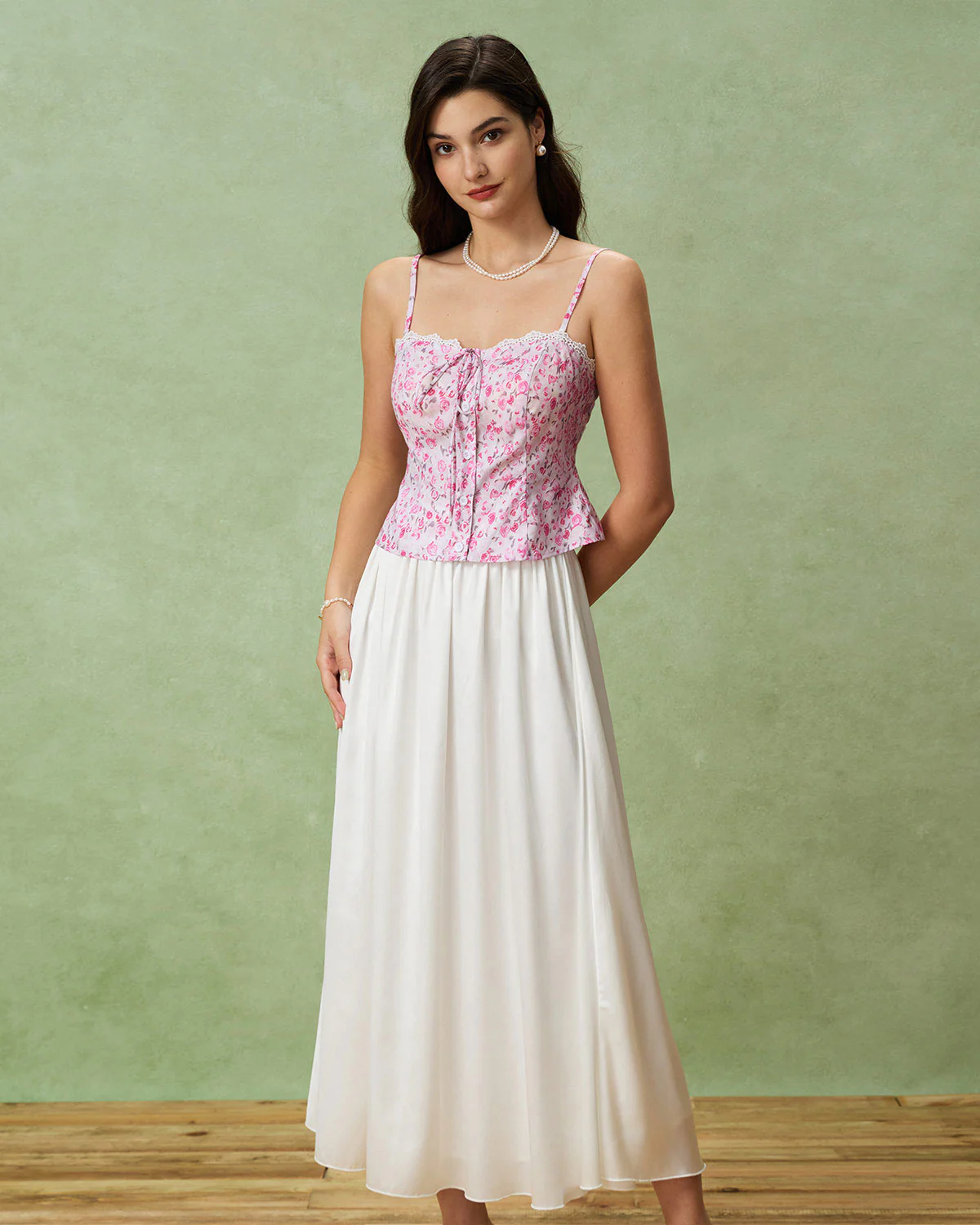 Pink Floral Sweetheart Neck Cami Top - Image 4