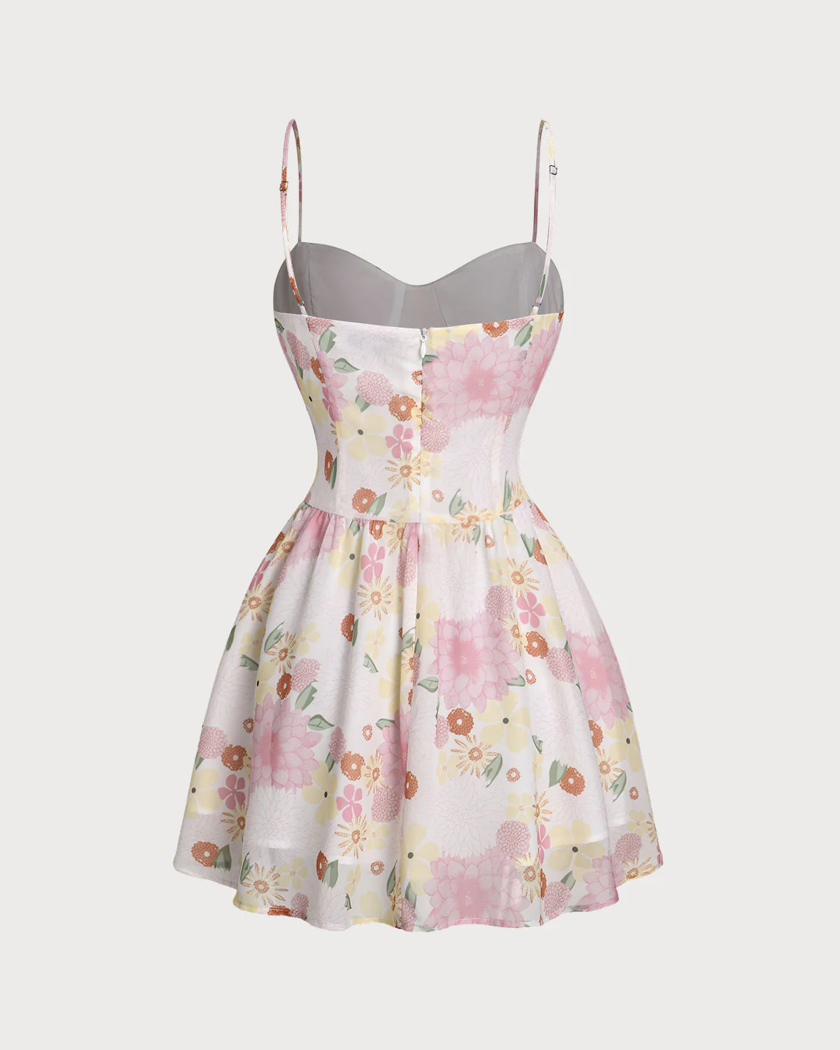 Pink Floral Sweetheart Neck Slip Mini Dress - Image 2