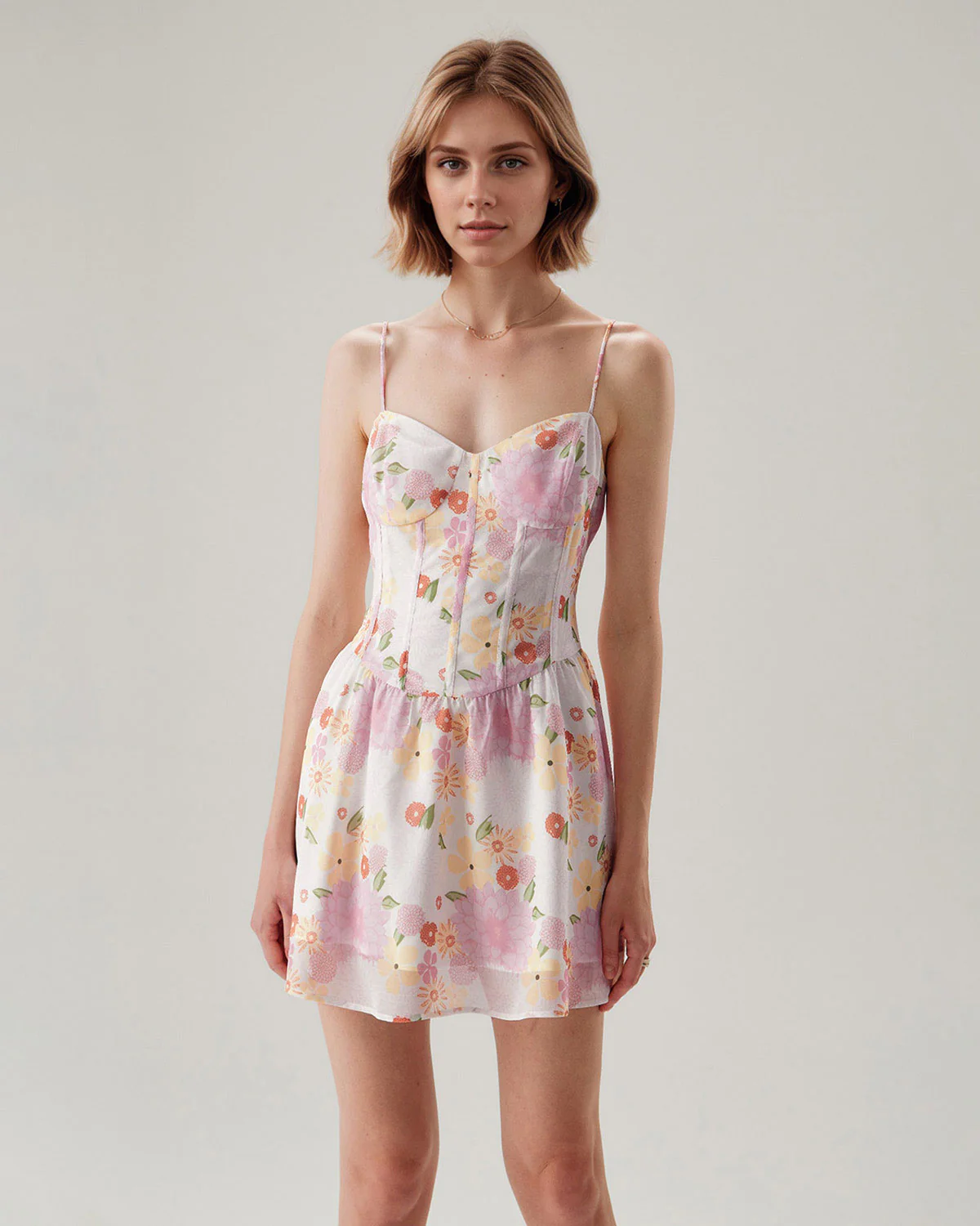 Pink Floral Sweetheart Neck Slip Mini Dress - Image 4