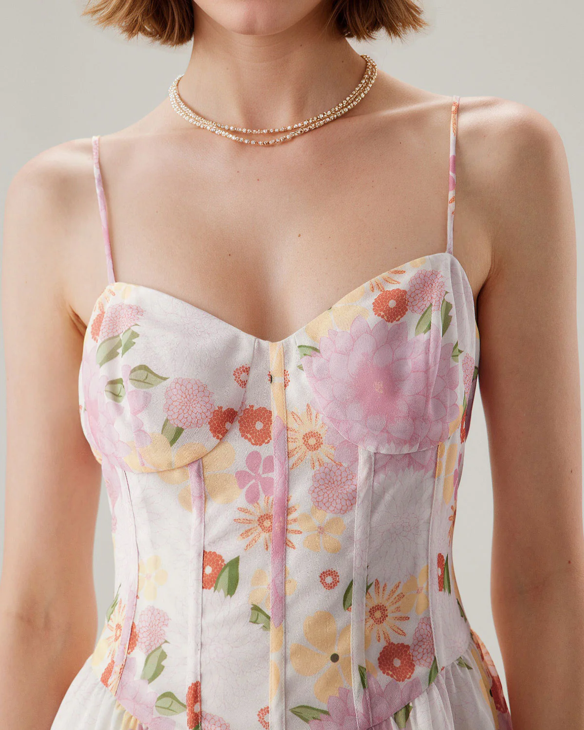 Pink Floral Sweetheart Neck Slip Mini Dress - Image 5