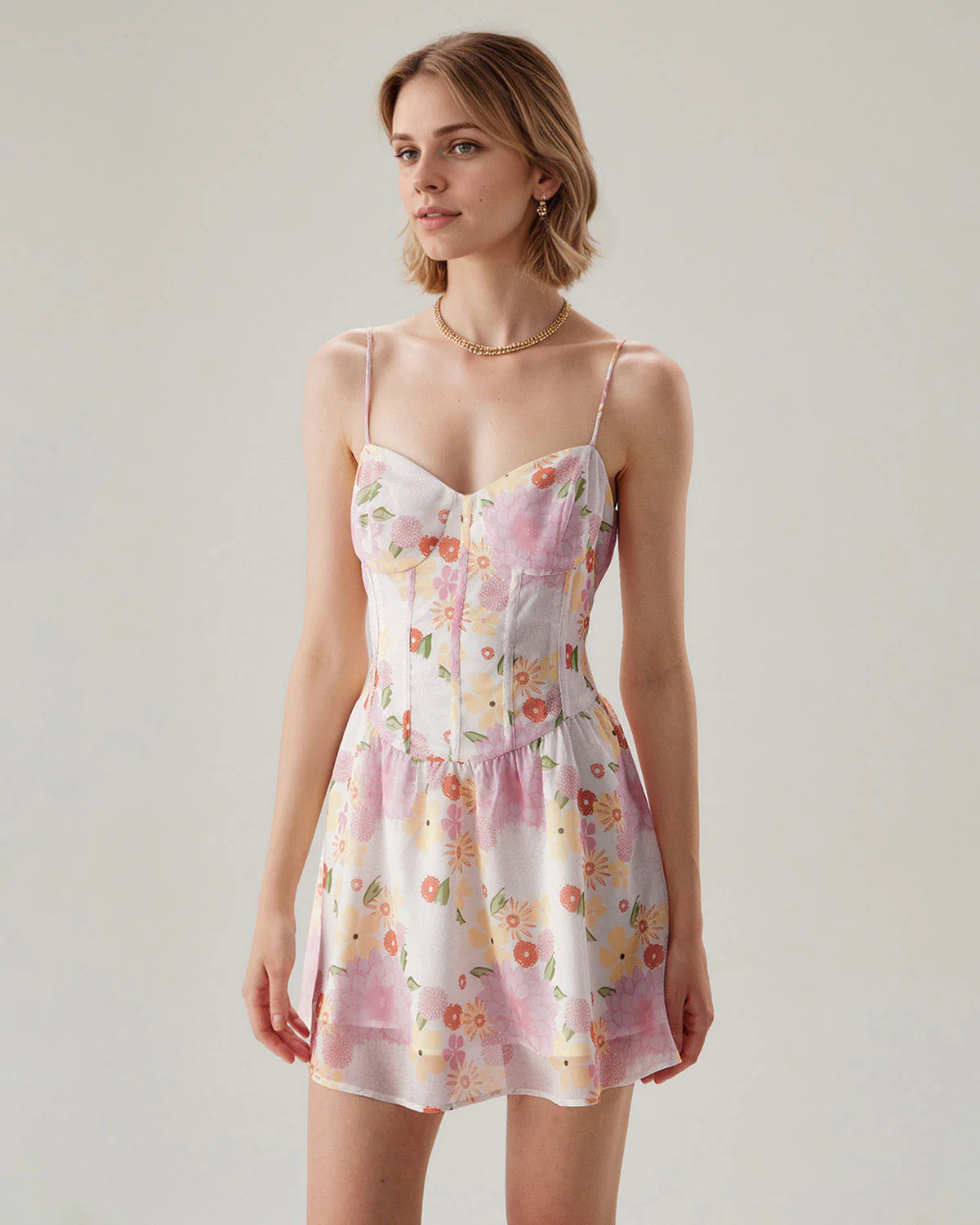 Pink Floral Sweetheart Neck Slip Mini Dress - Image 6