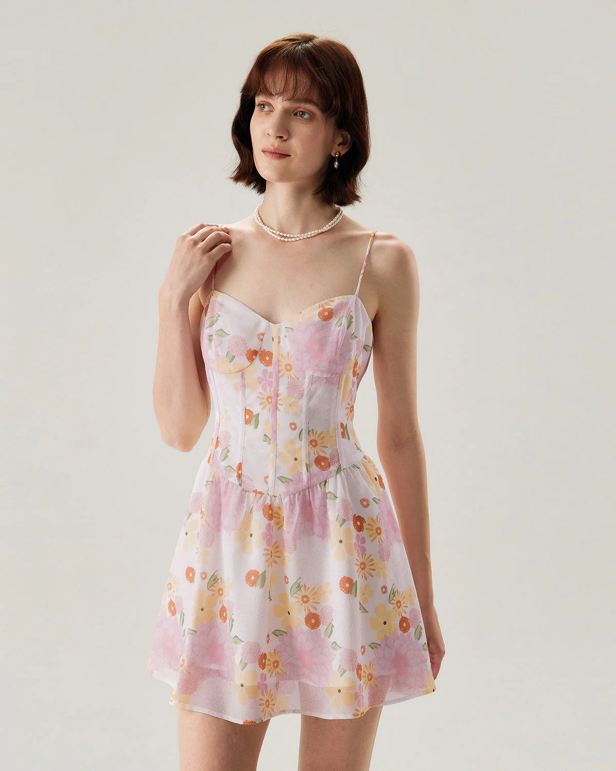 Pink Floral Sweetheart Neck Slip Mini Dress - Image 7