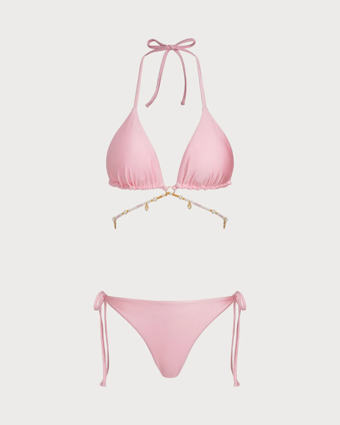 Pink Halter O-Ring Drawstring Bikini Set - Image 2