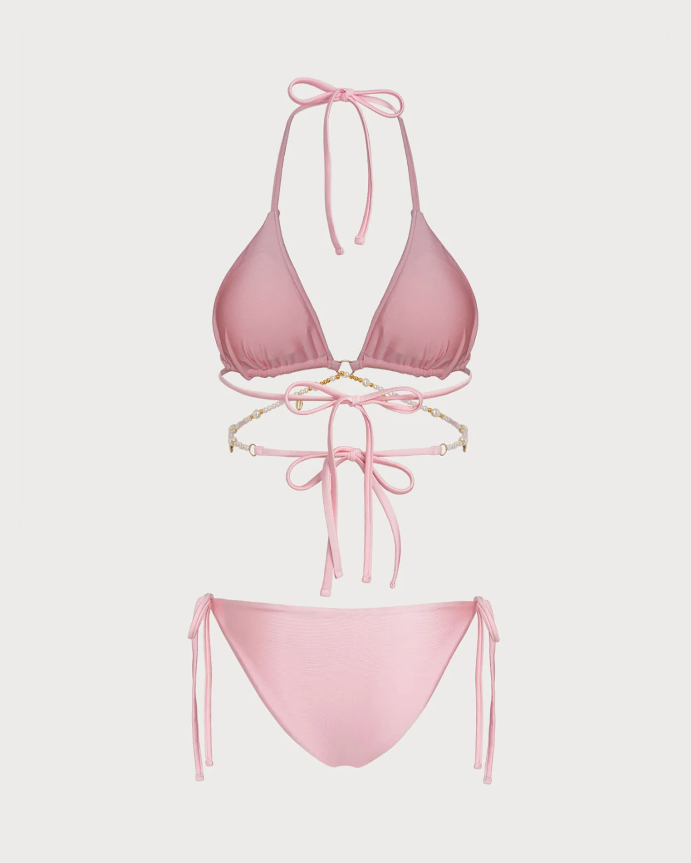 Pink Halter O-Ring Drawstring Bikini Set - Image 3