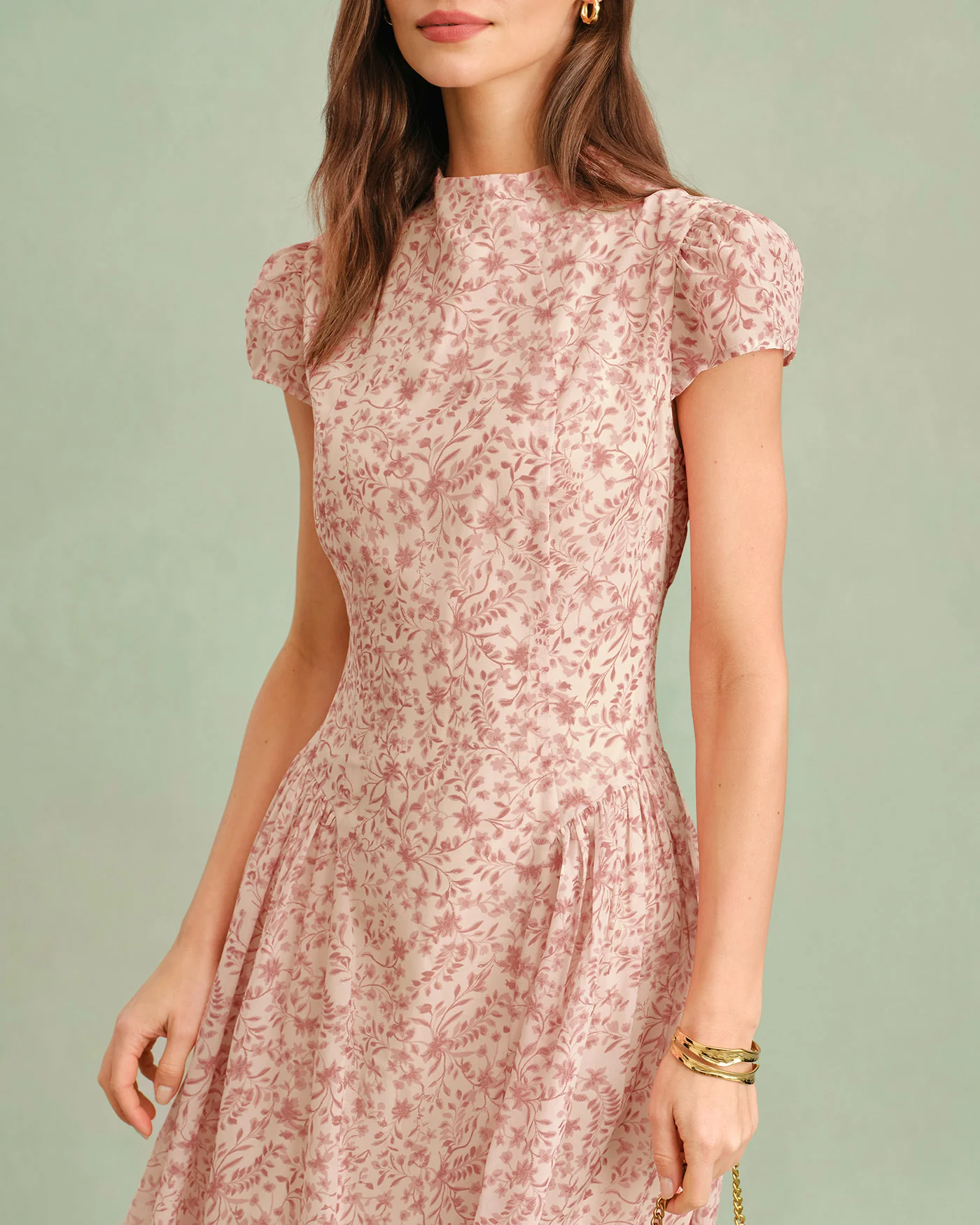 Pink Mock Neck Floral Maxi Dress - Image 3