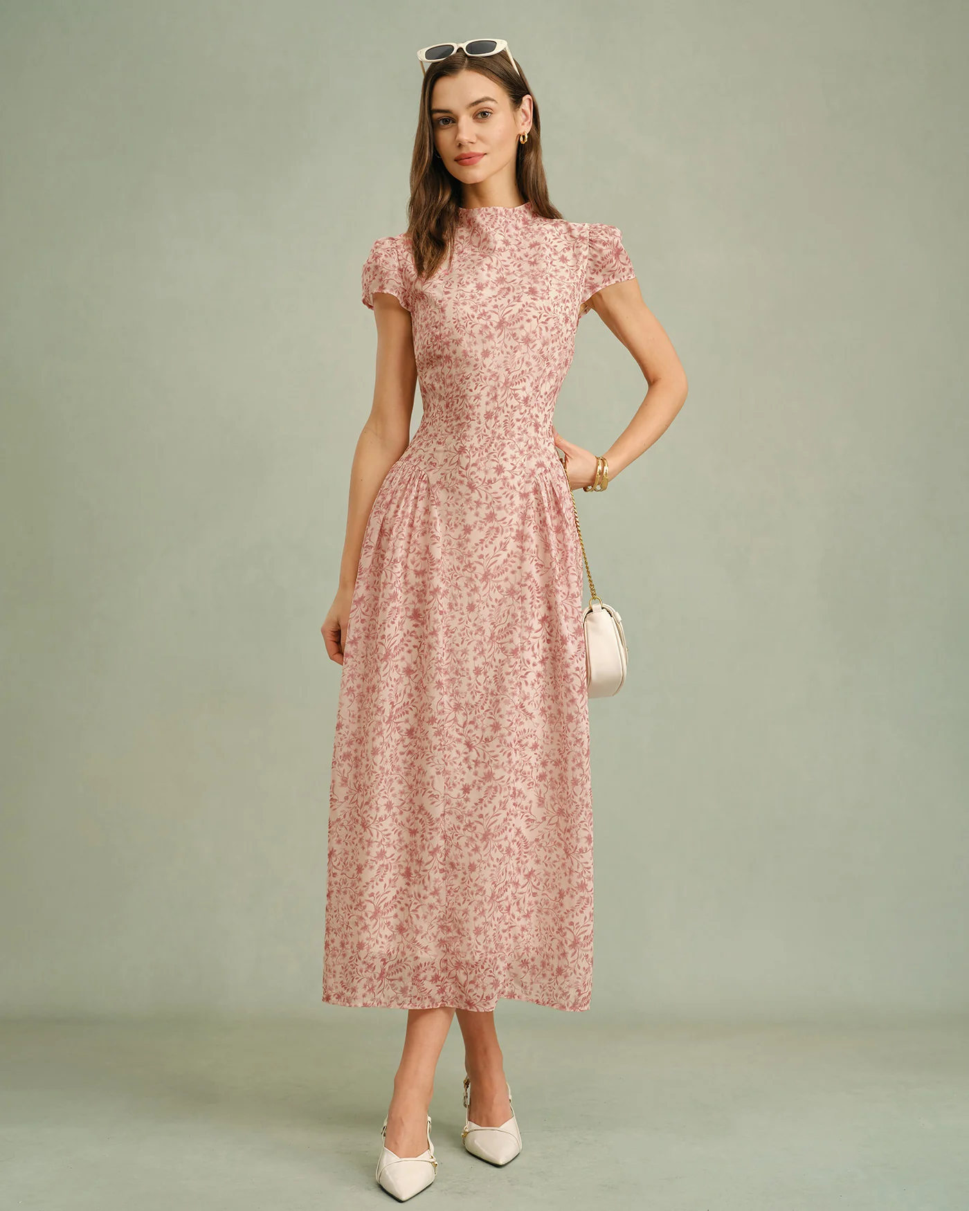 Pink Mock Neck Floral Maxi Dress - Image 4