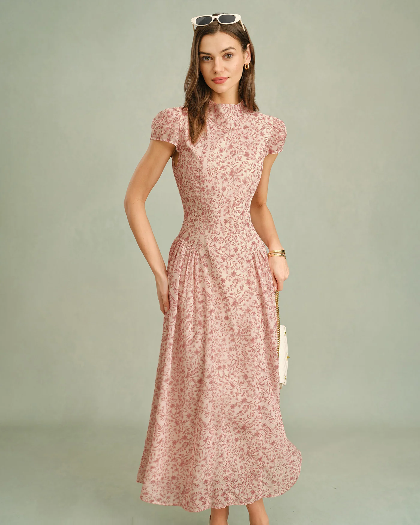 Pink Mock Neck Floral Maxi Dress - Image 5