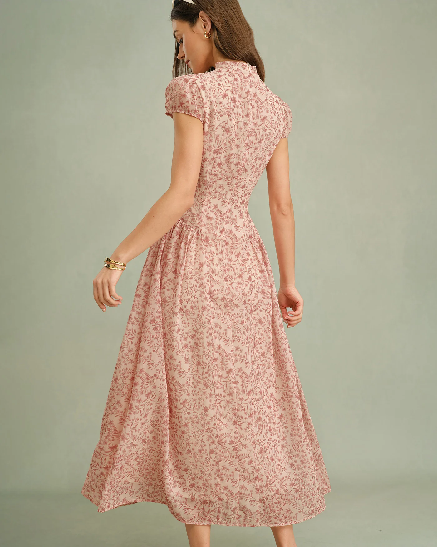 Pink Mock Neck Floral Maxi Dress - Image 6