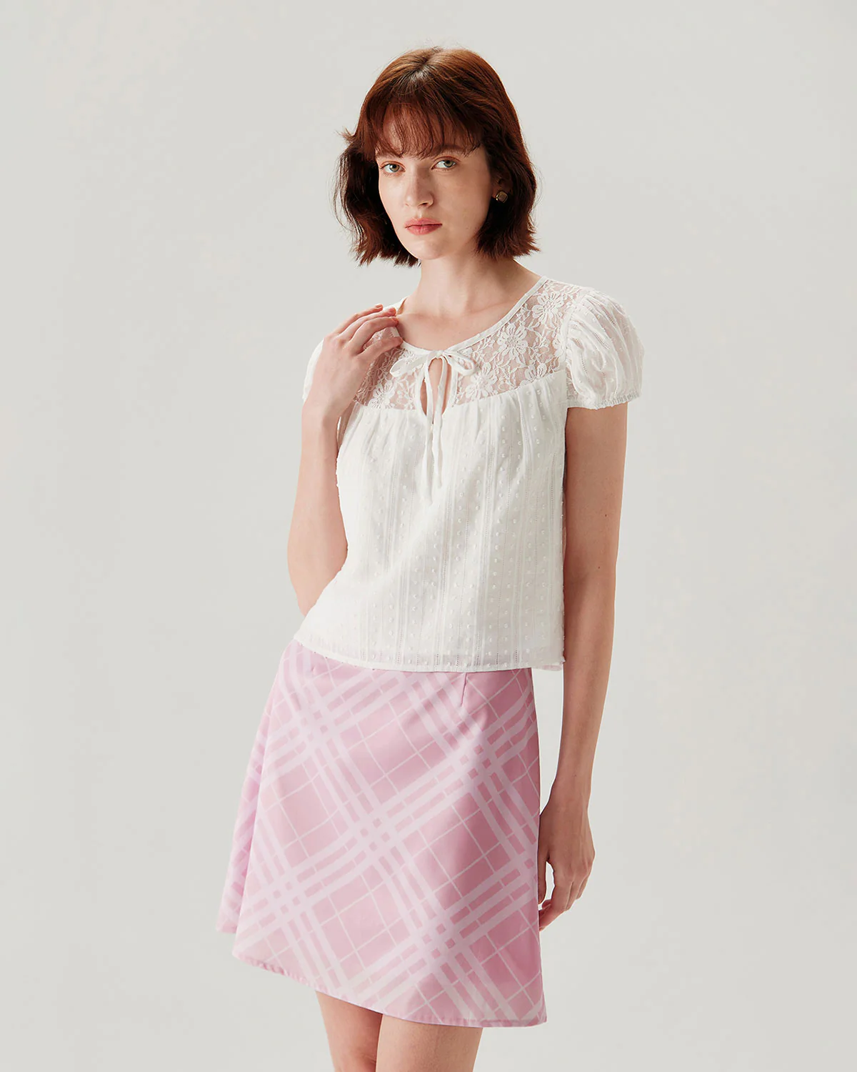 Pink Plaid A-line Mini Skirt - Image 3
