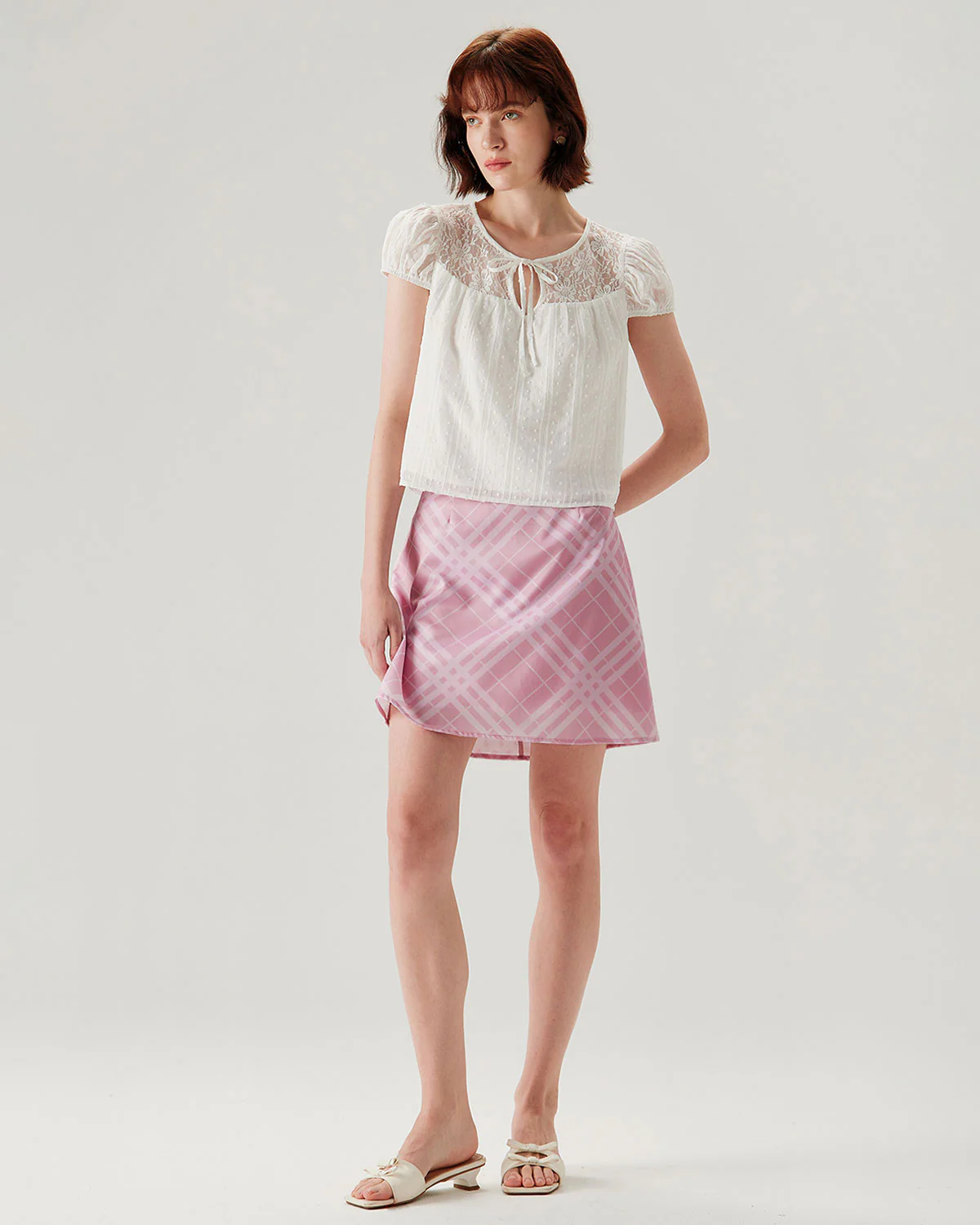 Pink Plaid A-line Mini Skirt - Image 4