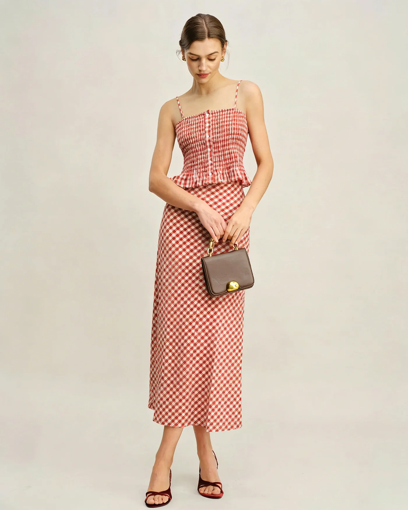 Pink Plaid Shirred Tank Top - Image 3