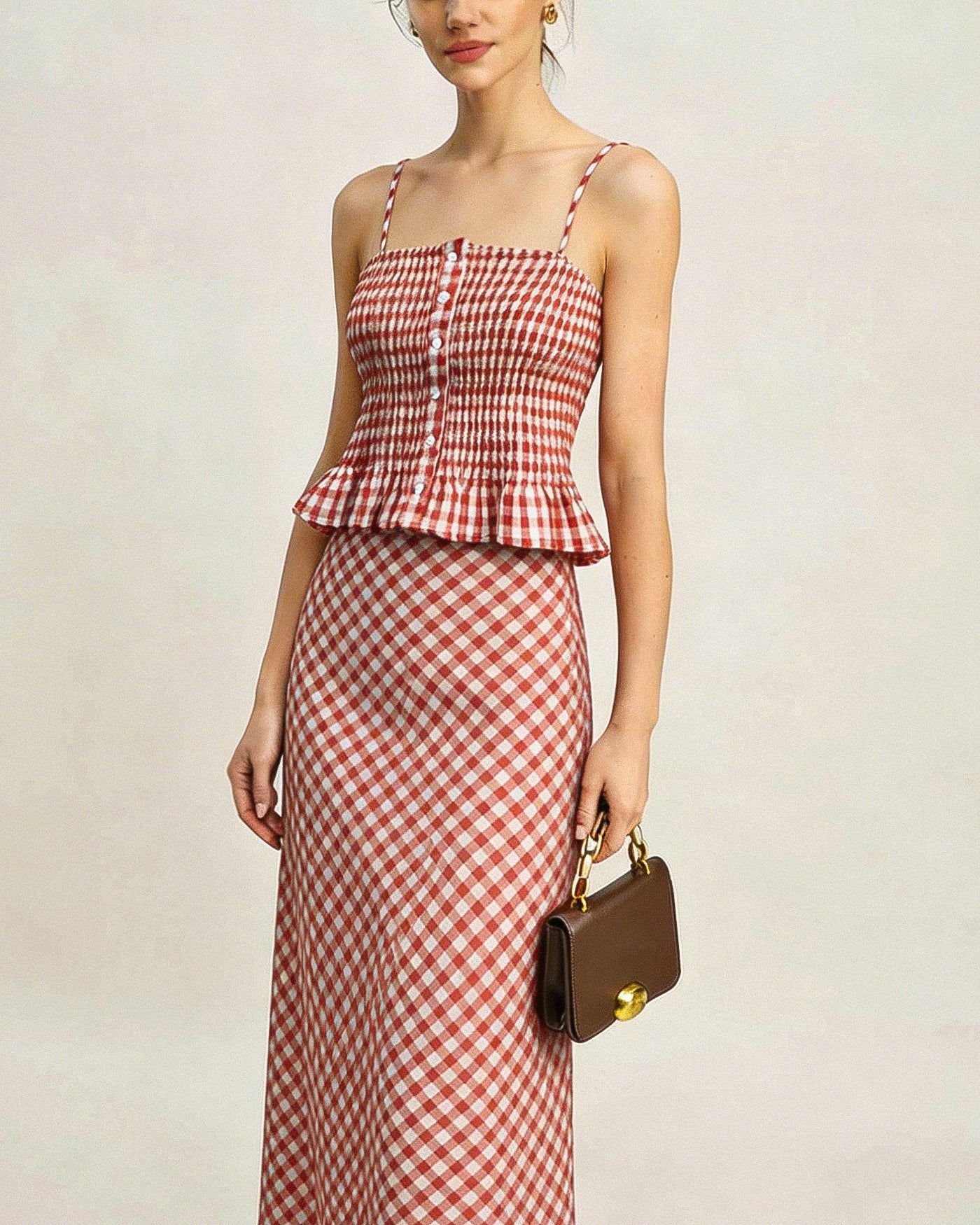 Pink Plaid Shirred Tank Top - Image 4