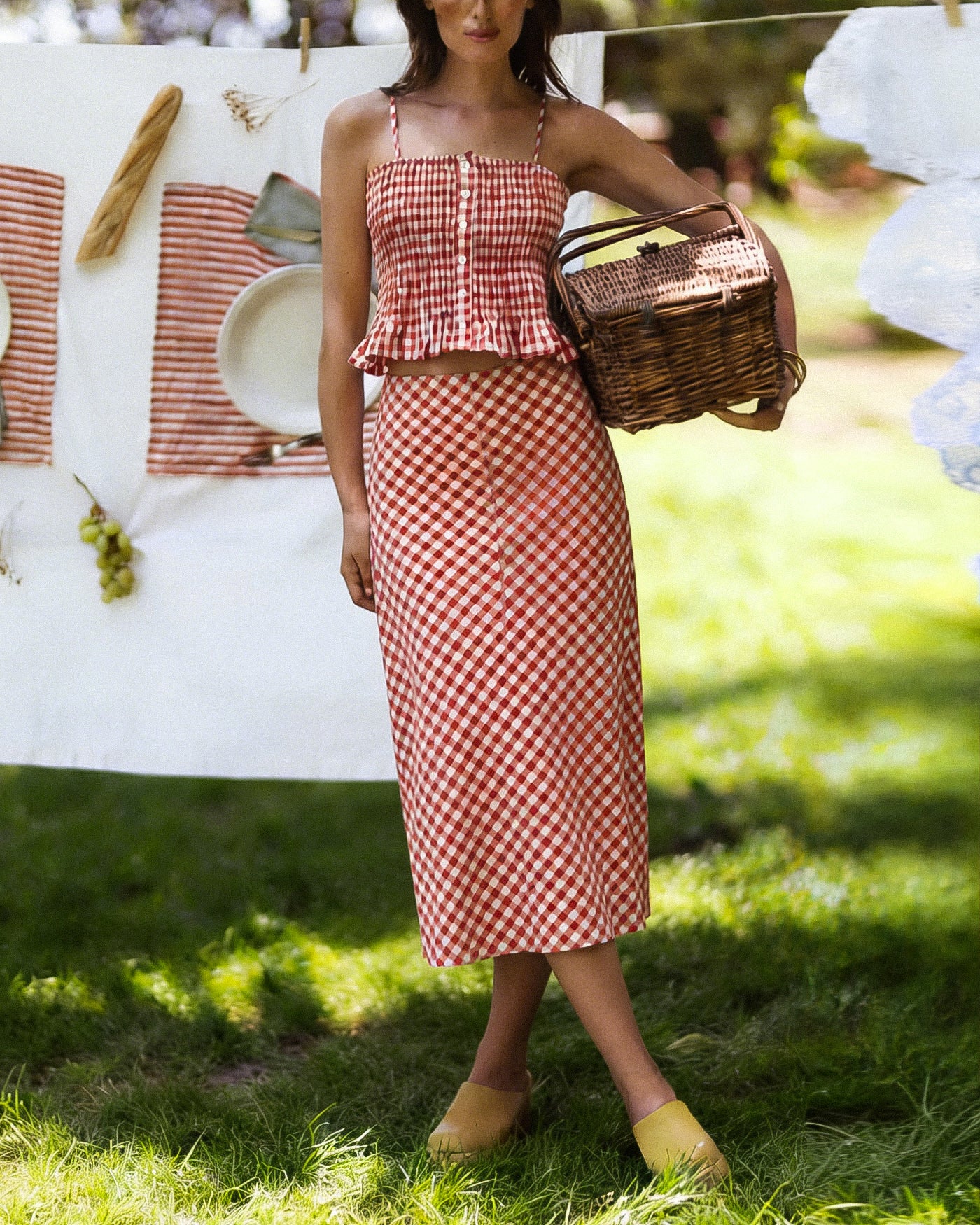 Pink Plaid Shirred Tank Top - Image 5