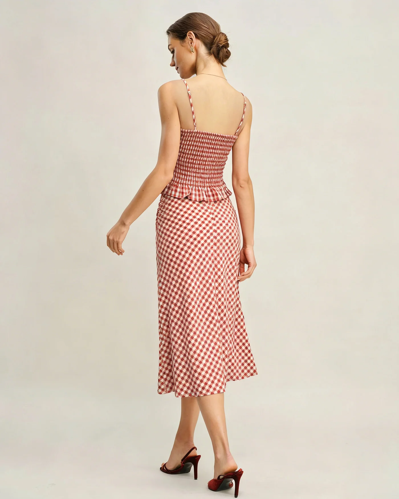Pink Plaid Shirred Tank Top - Image 6