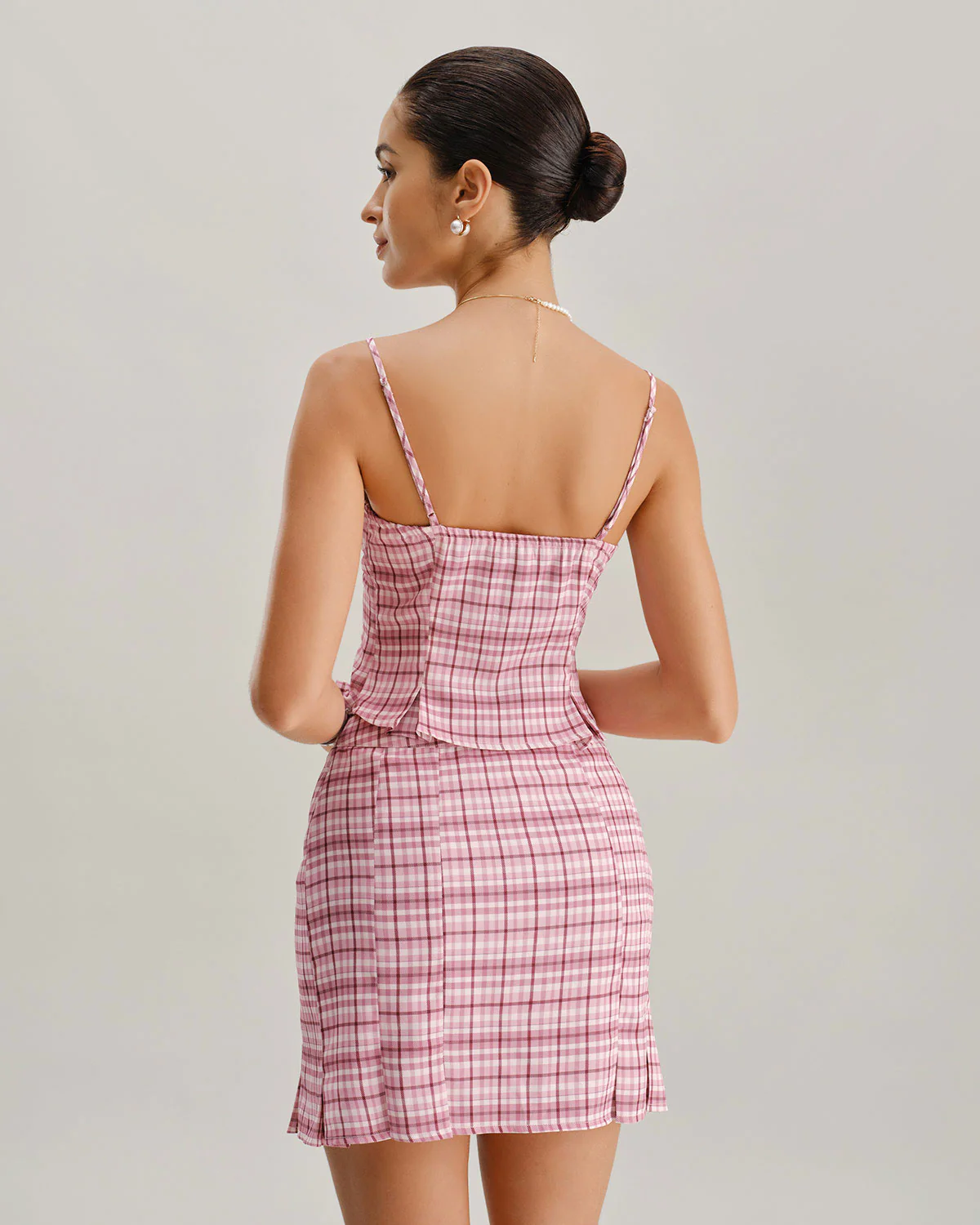Pink Plaid Straight Mini Skirt - Image 3