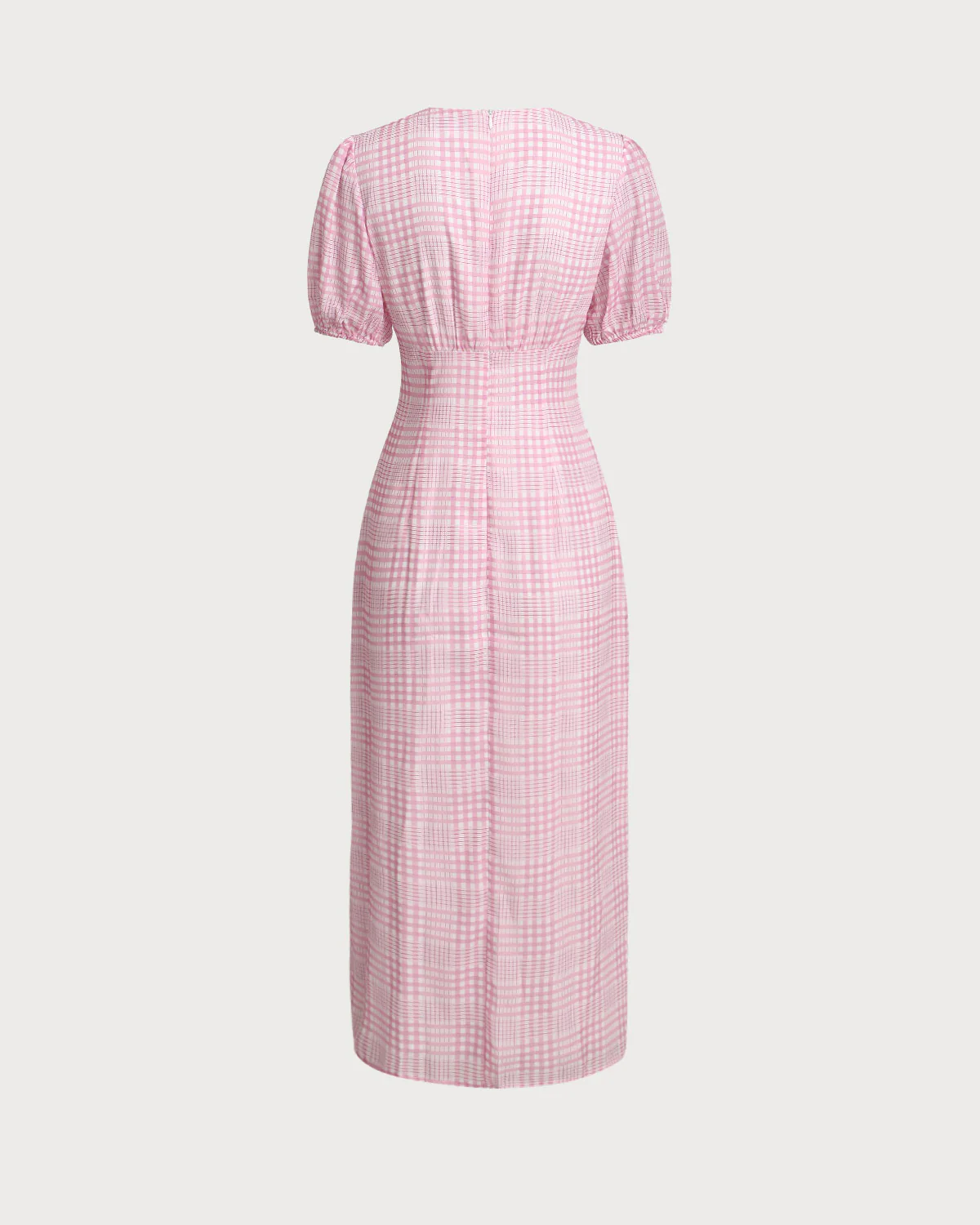 Pink Plaid V-Neck Midi Dress - Image 6