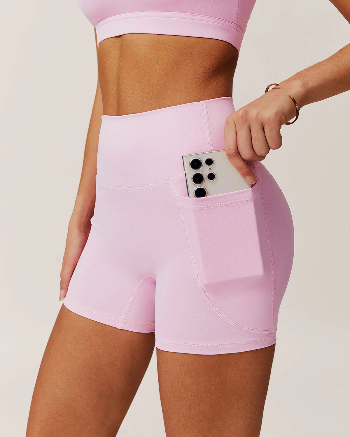 Pink Pocket High Waisted Yoga Shorts - Image 2
