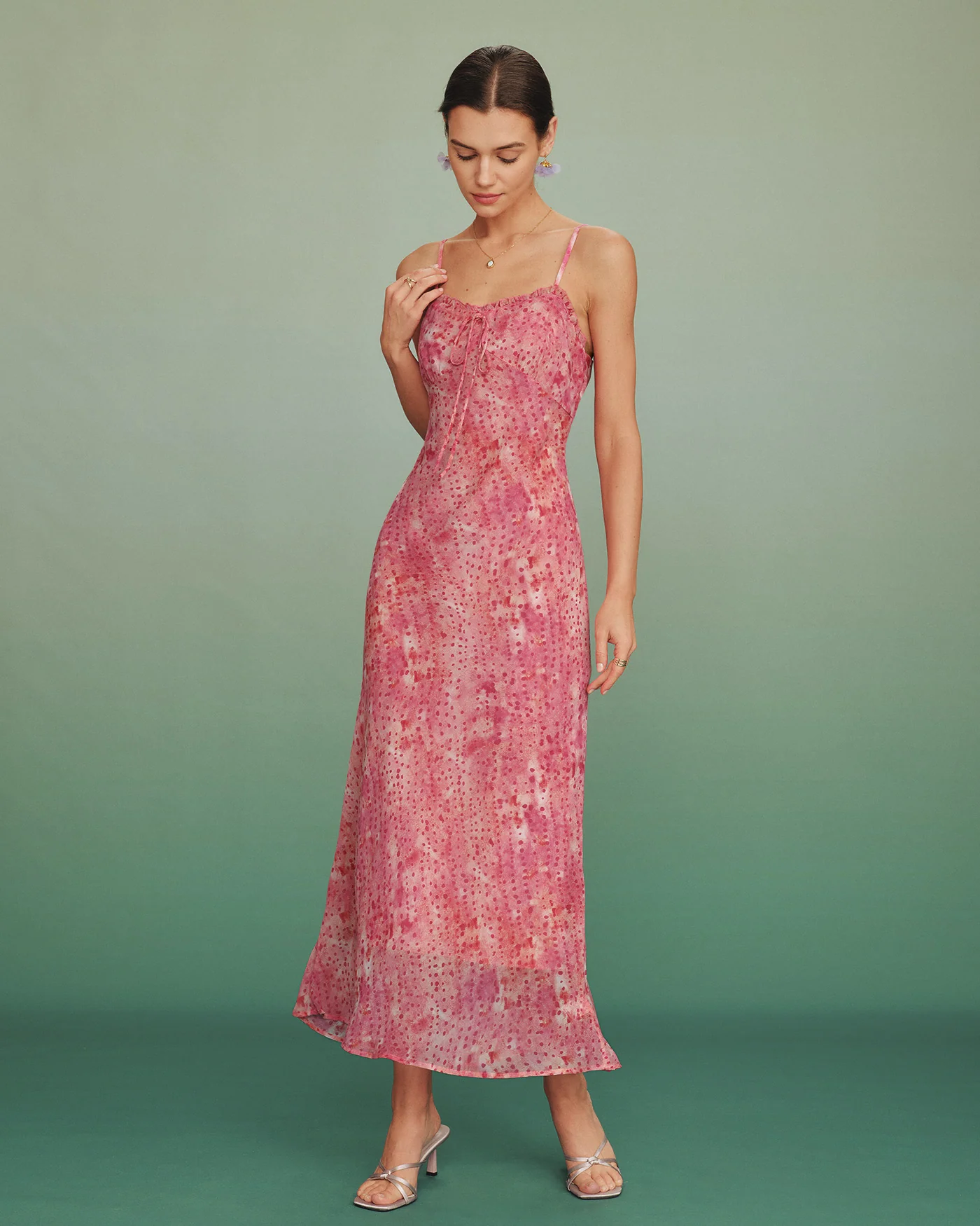 Pink Polka Dot Slip Maxi Dress - Image 3