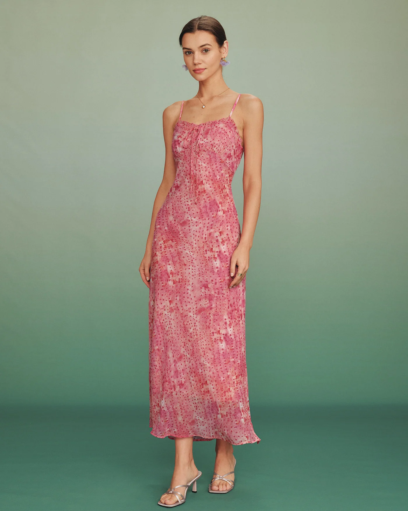 Pink Polka Dot Slip Maxi Dress - Image 4