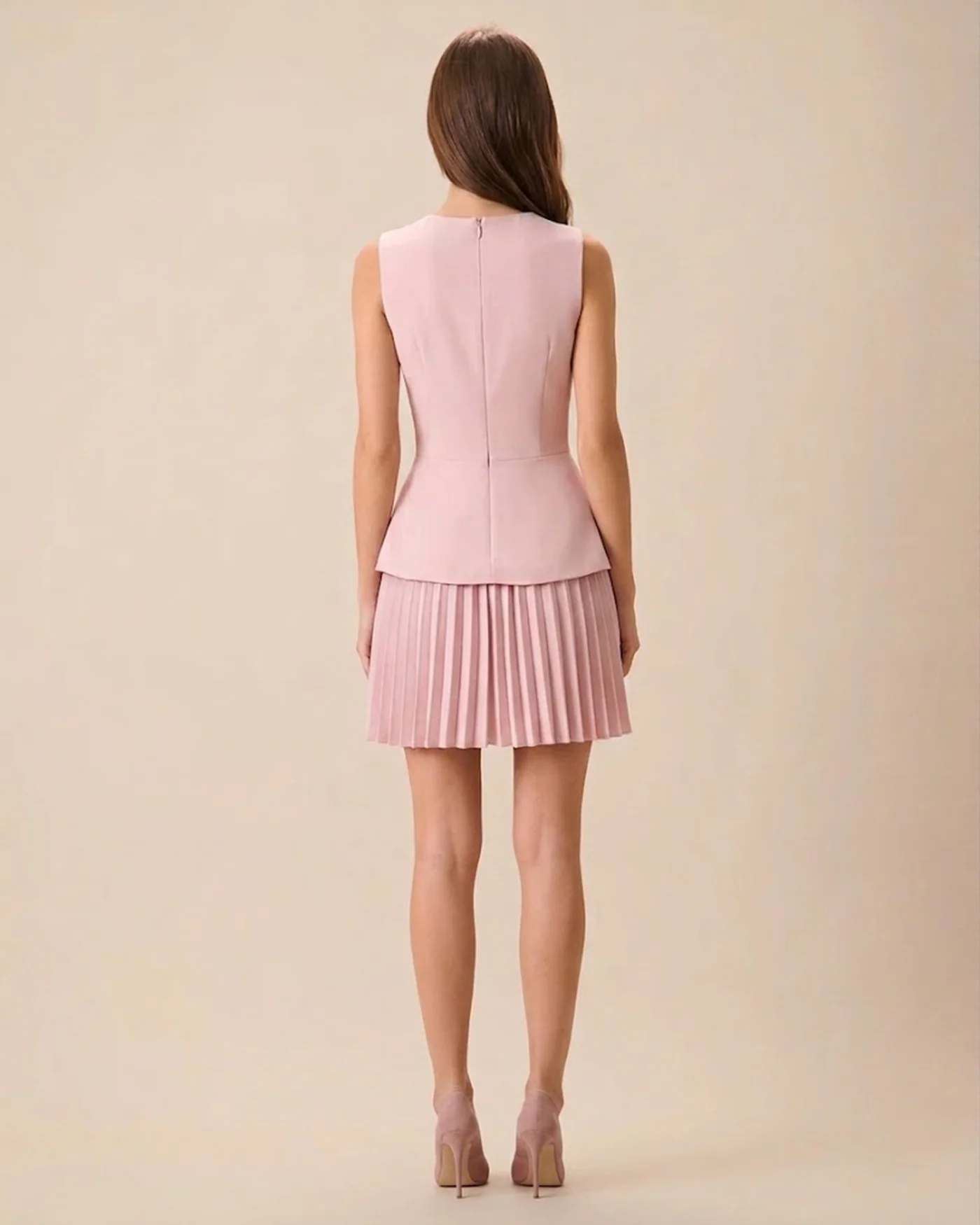 Pink Round Neck Skater Mini Dress - Image 4