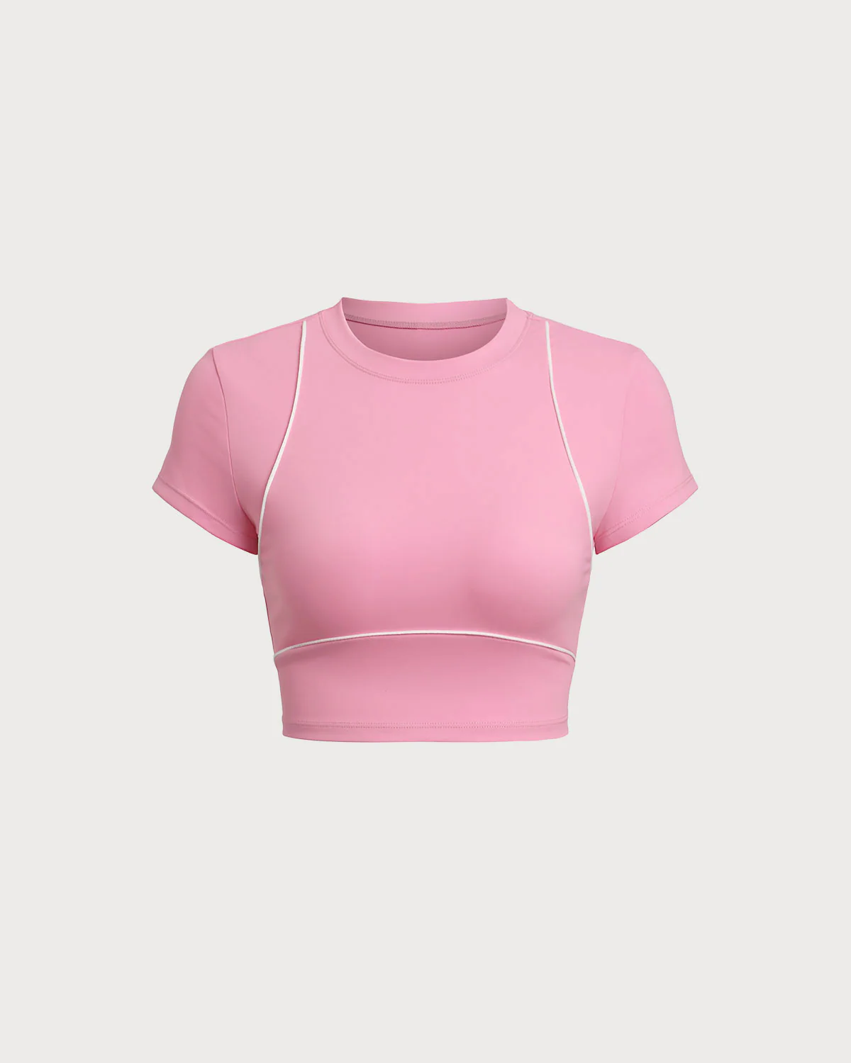 Pink Round Neck Yoga Short Sleeve Top - Light Support - Image 5